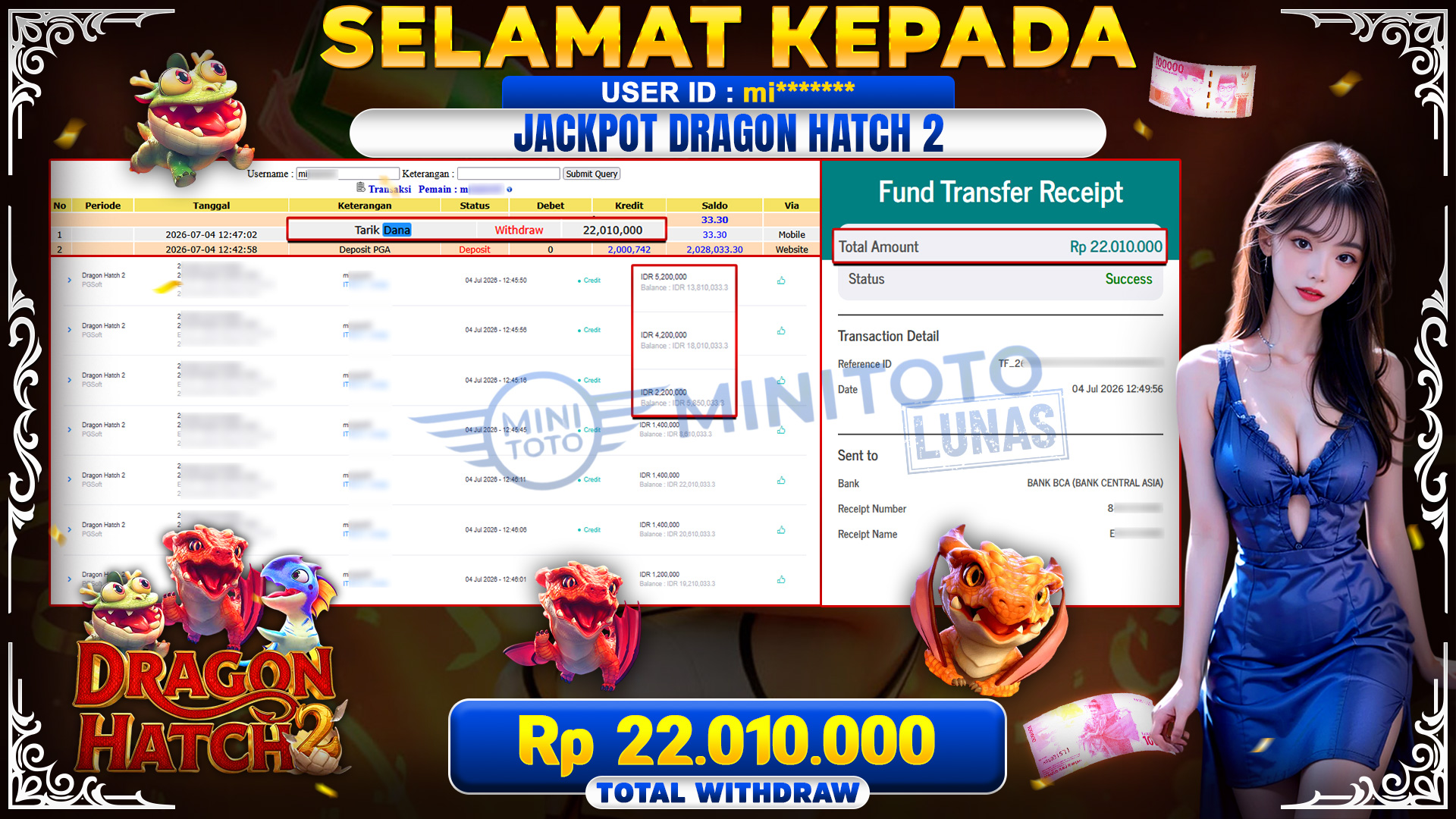 BUKTI JACKPOT DRAGON HATCH 2 - PG SOFT