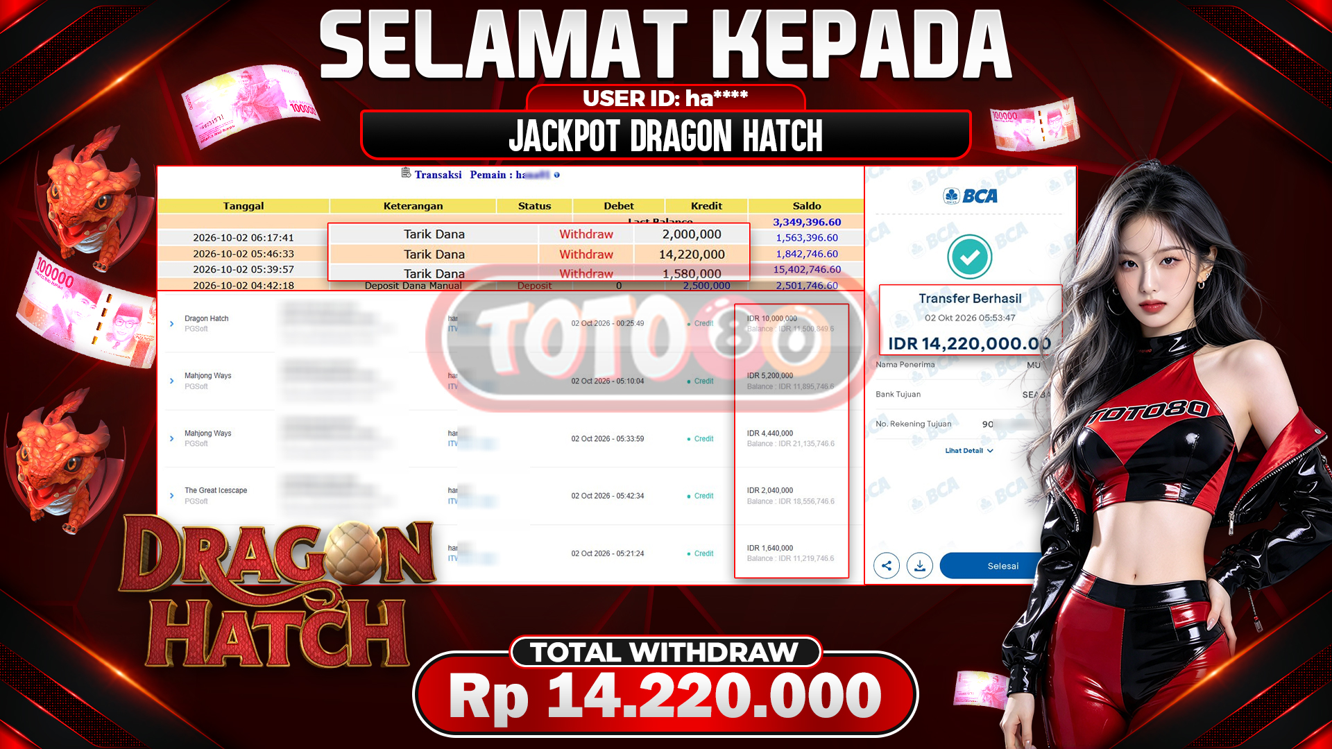 💰🎉 TOTO80 – JACKPOT SLOT DRAGON HATCH RP. 14,220,000,-   TELAH DIBAYARKAN!💰🎉