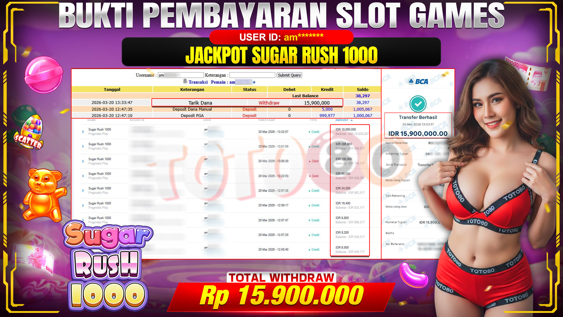 💰🎉 TOTO80 – JACKPOT SLOT SUGAR RUSH 1000 RP. 15,900,000,- TELAH DIBAYARKAN!💰🎉