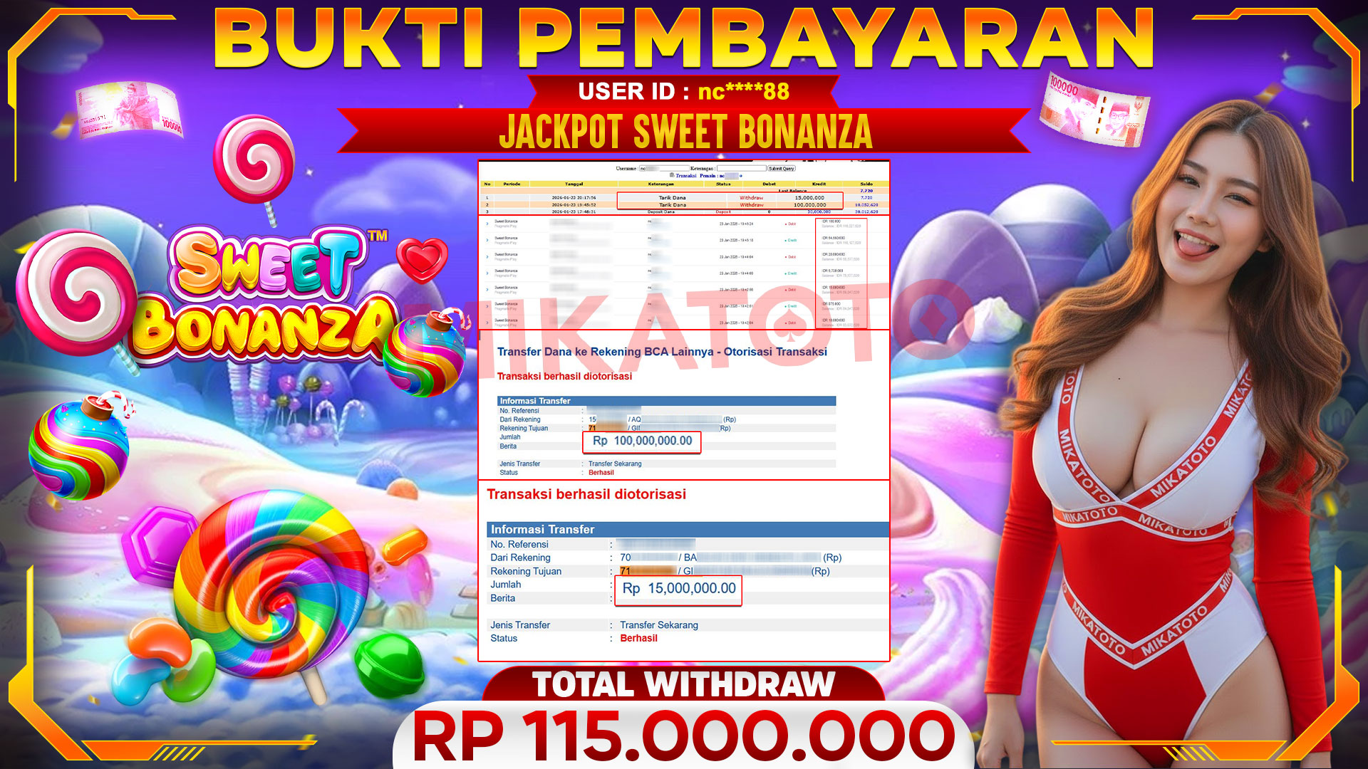 🏆 SELAMAT KEPADA PEMENANG JACKPOT DI Sweet Bonanza - Pragmatic Play 115,000,000🏆