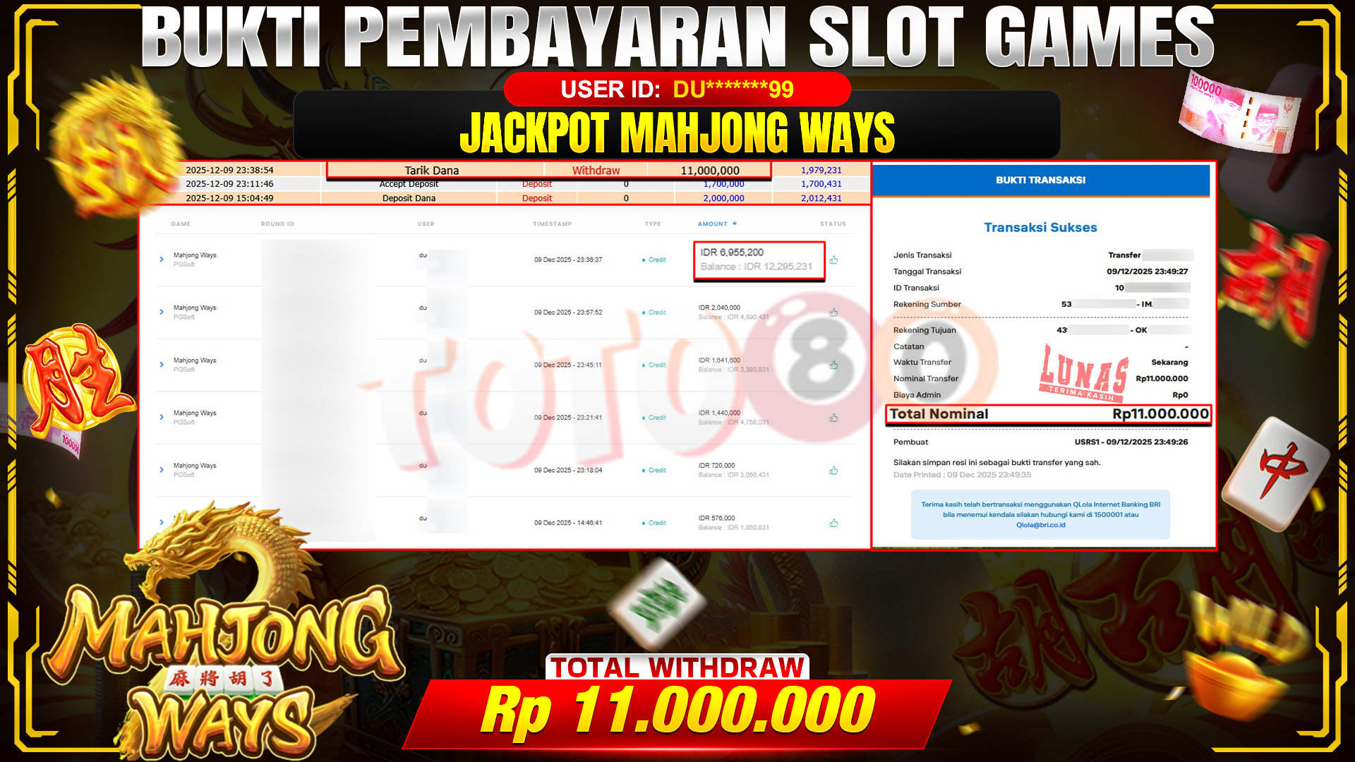 🎉 TOTO80 – JACKPOT SLOT MAHJONG WAYS RP. 11,000,000,- TELAH DIBAYARKAN! 🎉