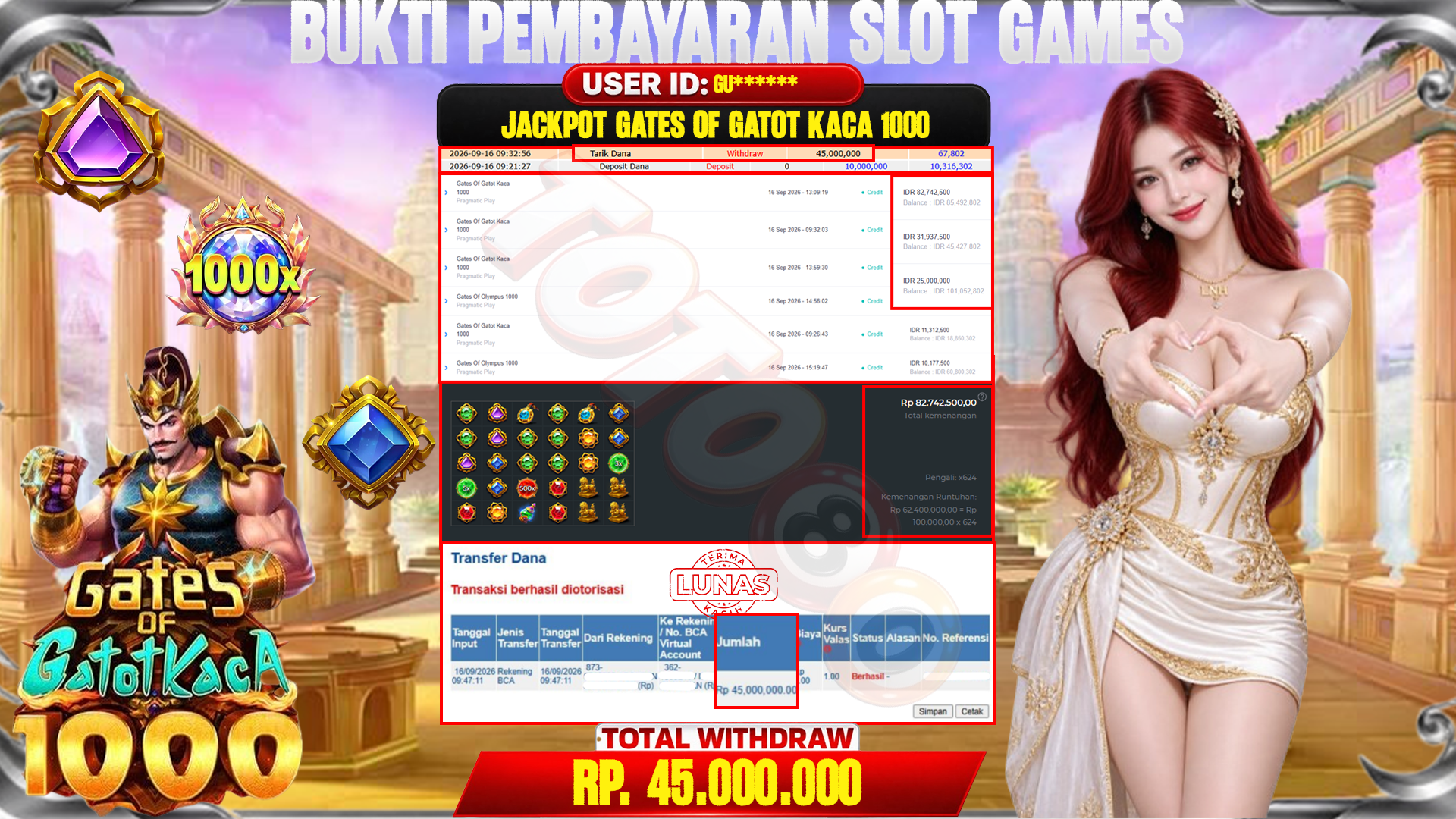 💰🎉 TOTO80 – JACKPOT SLOT GATES OF GATOT KACA  1000 RP. 45,000,000,- TELAH DIBAYARKAN! 💰🎉