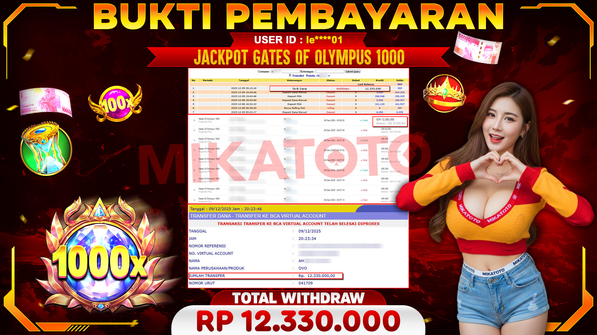 SELAMAT KEPADA PEMENANG JACKPOT DI Gates Of Olympus 1000 - Pragmatic Play 12,330,000🏆
