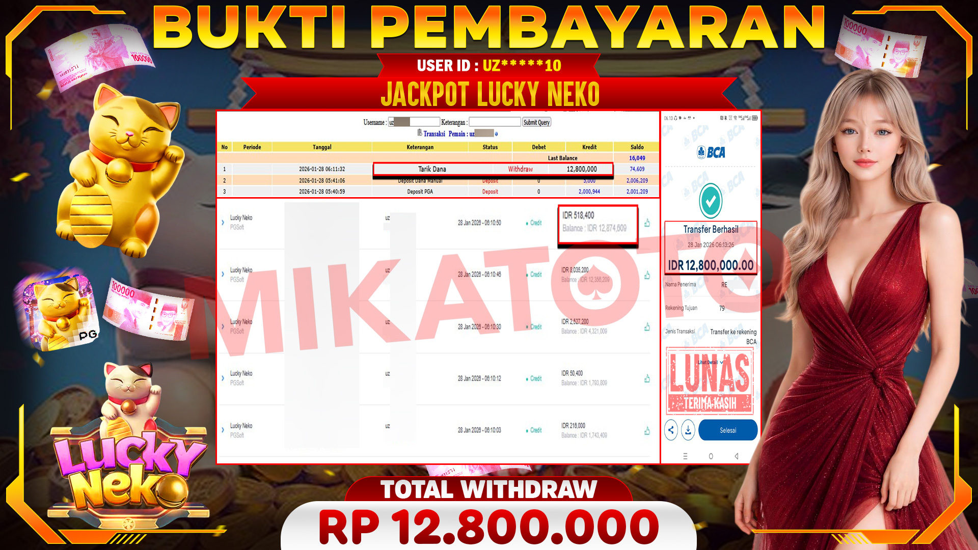 🏆 SELAMAT KEPADA PEMENANG JACKPOT DI Lucky Neko - PGSoft 12,800,000🏆