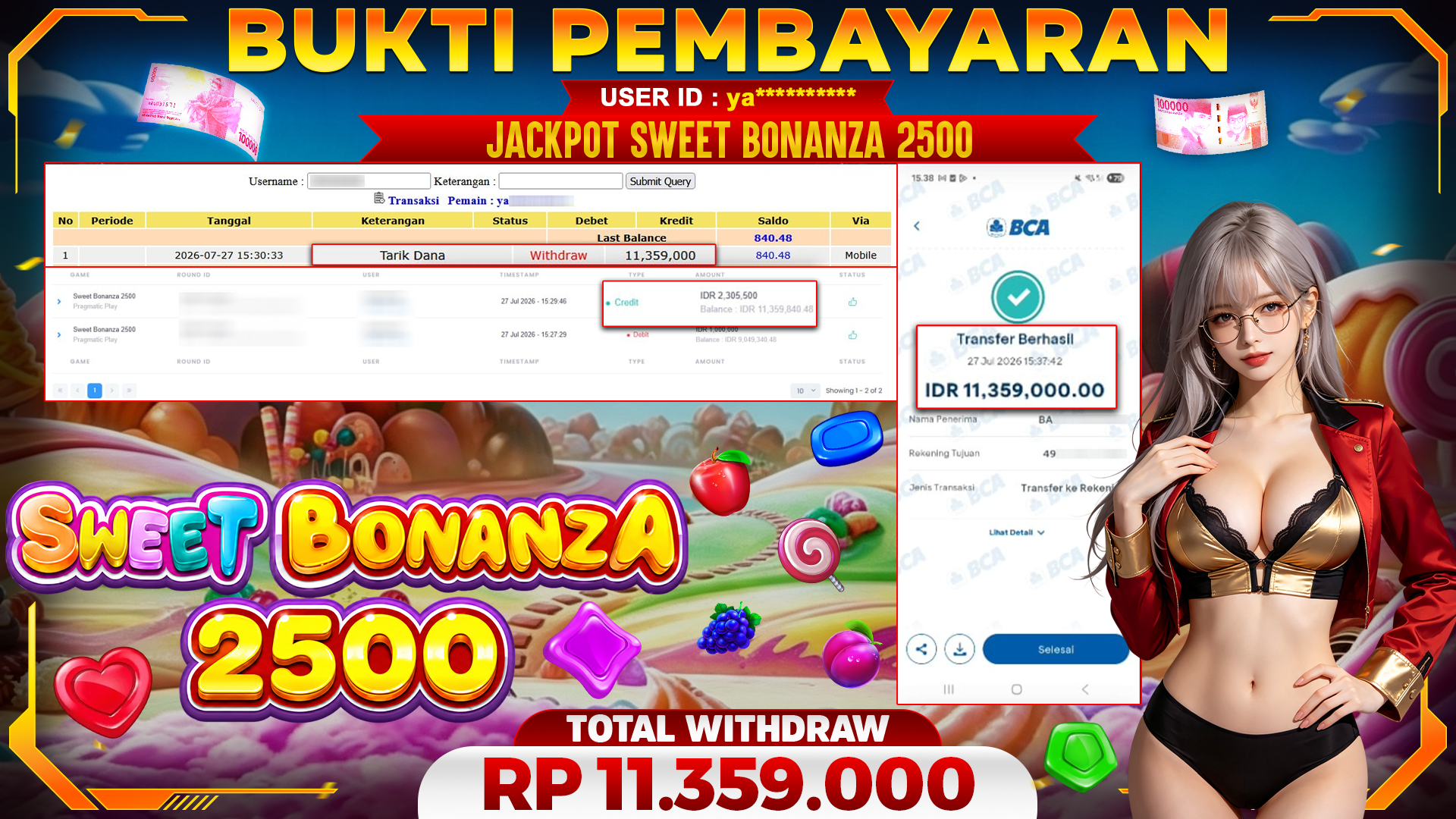 🏆 SELAMAT KEPADA PEMENANG JACKPOT DI Sweet Bonanza 2500 - Pragmatic Play 11,359,000 🏆