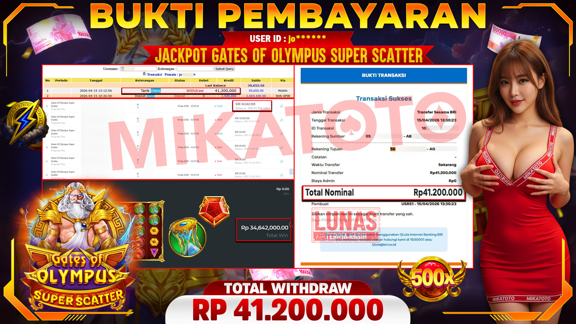 🏆 SELAMAT KEPADA PEMENANG JACKPOT DI Gates Of Olympus Super Scatter - Pragmatic Play 41,200,000🏆