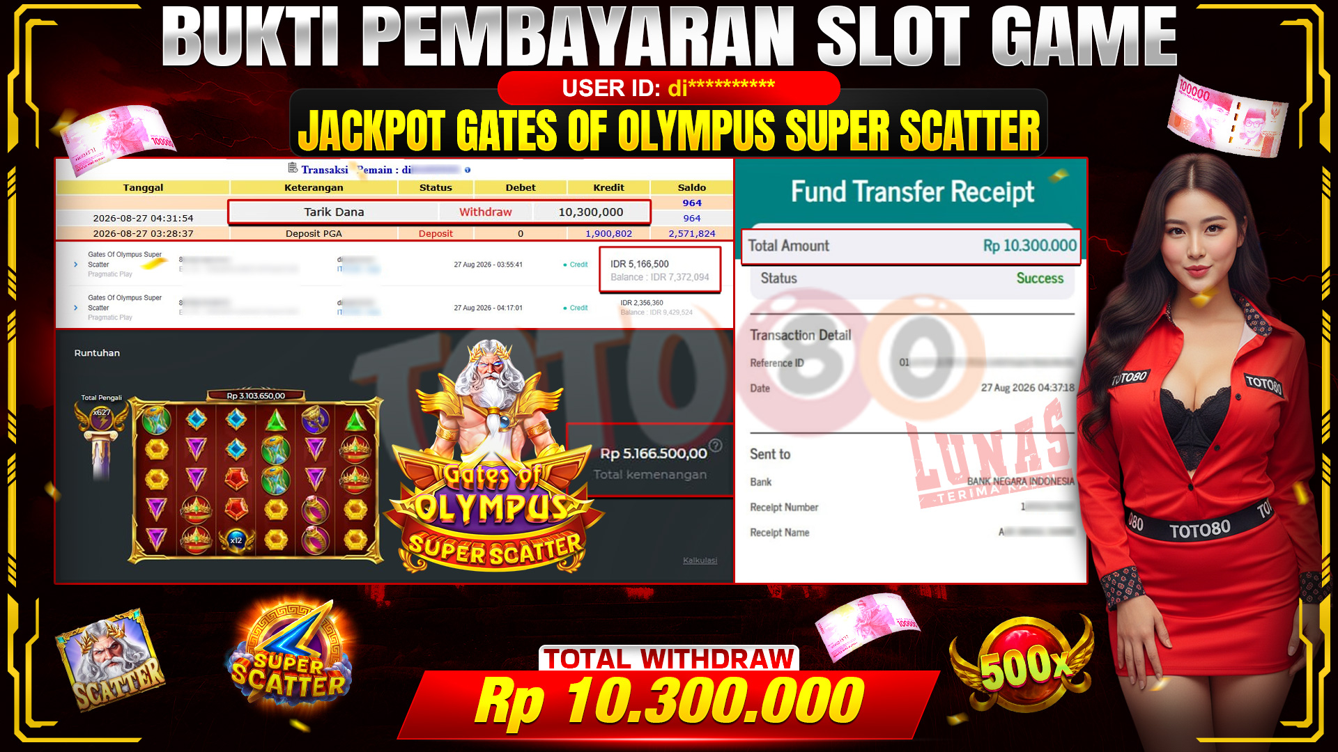 💰🎉 TOTO80 – JACKPOT SLOT GATES OF OLYMPUS  SUPER SCATTER  RP. 10,300,000,-  TELAH DIBAYARKAN!💰🎉