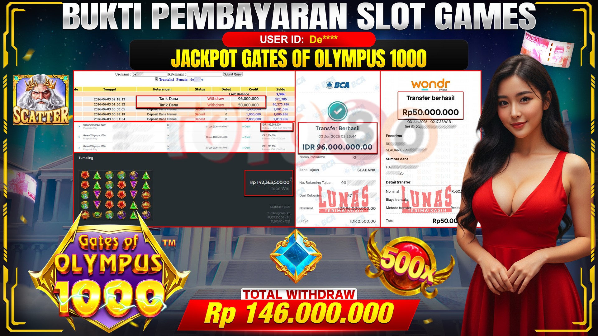💰🎉 TOTO80 – JACKPOT SLOT GATES OF OLYMPUS 1000  RP. 146,000,000,- TELAH DIBAYARKAN!💰🎉