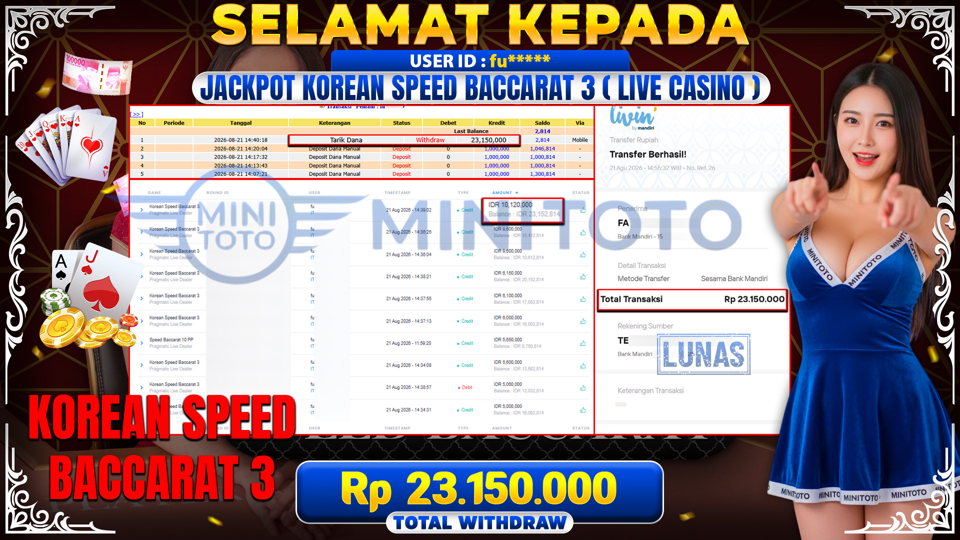 BUKTI JACKPOT KOREAN SPEED BACCARAT 3 - PRAGMATIC LIVE DEALER