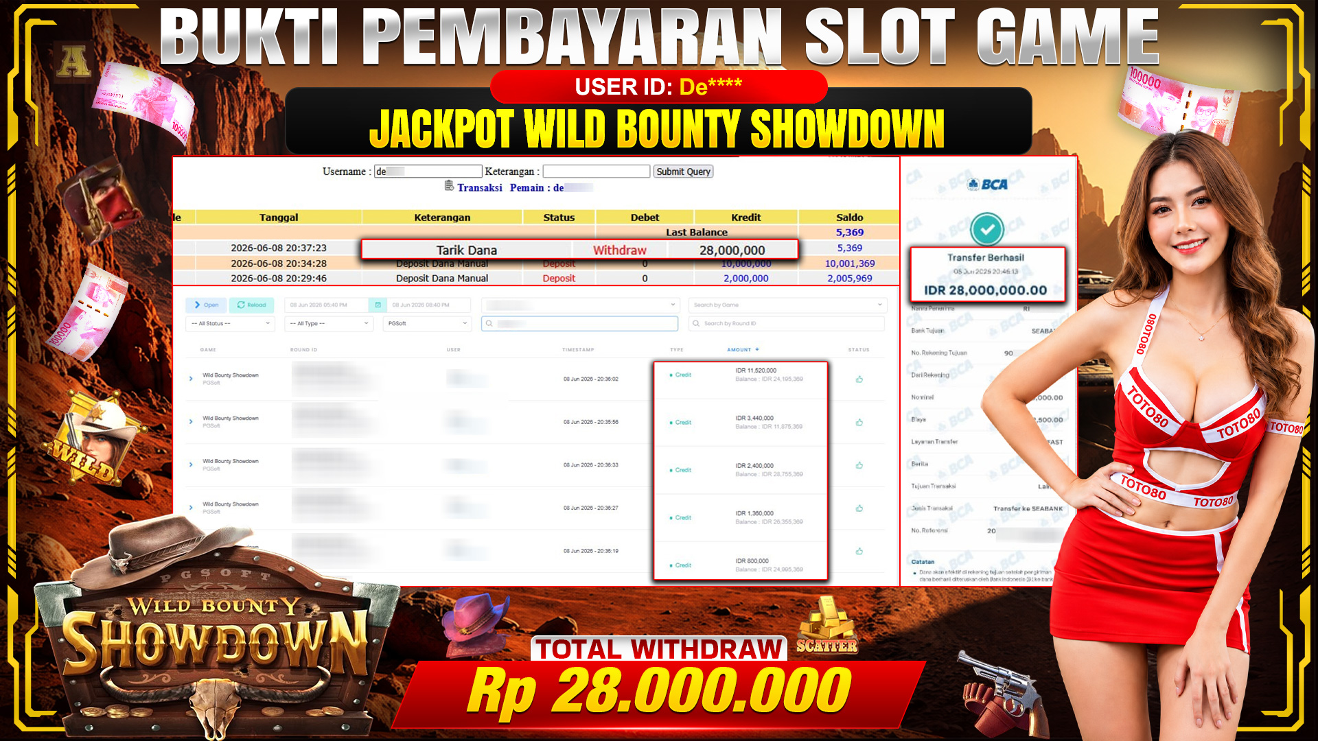 💰🎉  TOTO80 – JACKPOT SLOT WILD BOUNTY SHOWDOWN RP. 28,000,000- TELAH DIBAYARKAN! 💰🎉 
