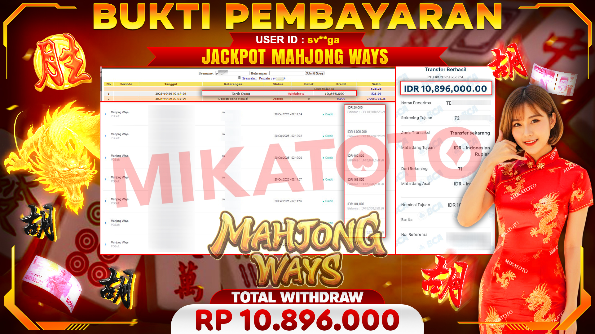 🏆 SELAMAT KEPADA PEMENANG JACKPOT DI Mahjong Ways - PGSoft 10,896,000🏆