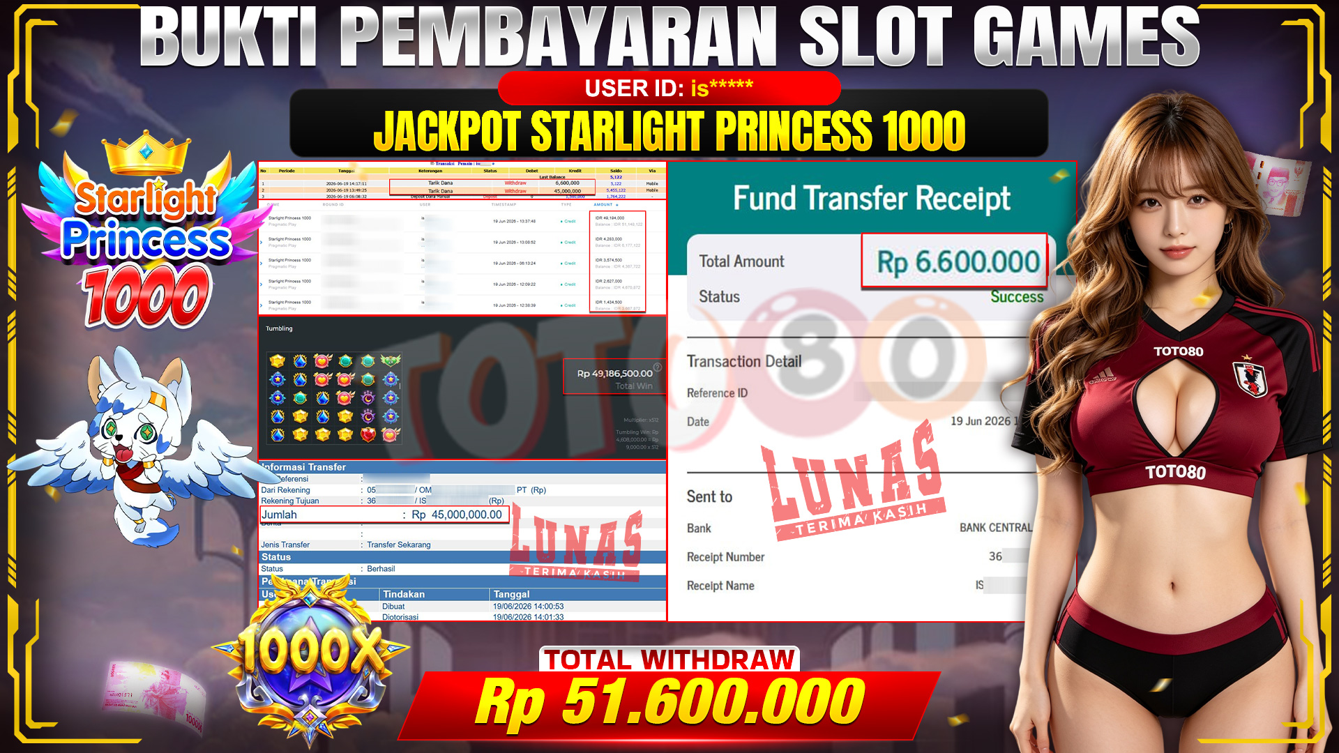 💰🎉 TOTO80 – JACKPOT SLOT STARLIGHT PRINCES 1000 RP. 51,600,000,-  TELAH DIBAYARKAN! 💰🎉