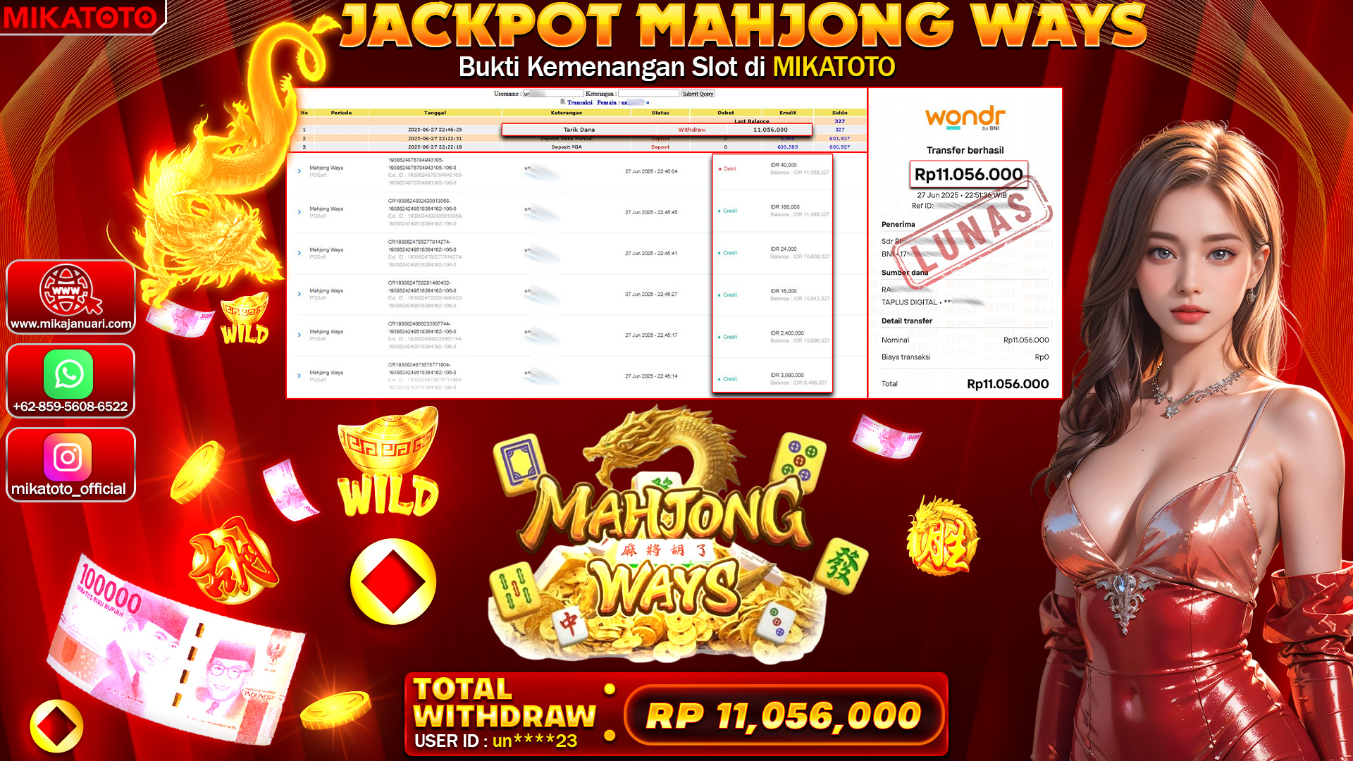 🏆 SELAMAT KEPADA PEMENANG JACKPOT DI MAHJONG WAYS  11,056,000🏆