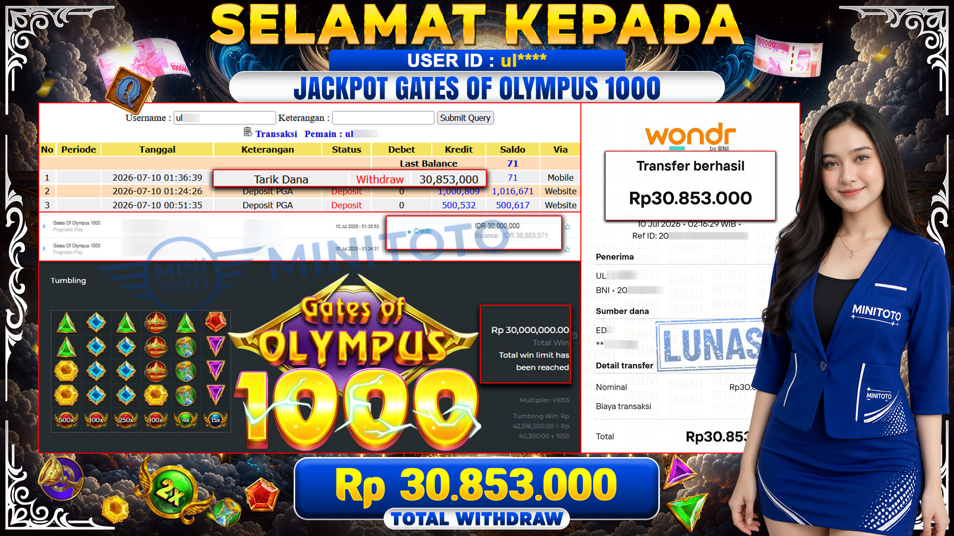 BUKTI JACKPOT GATES OF OLYMPUS 1000 - PRAGMATIC PLAY