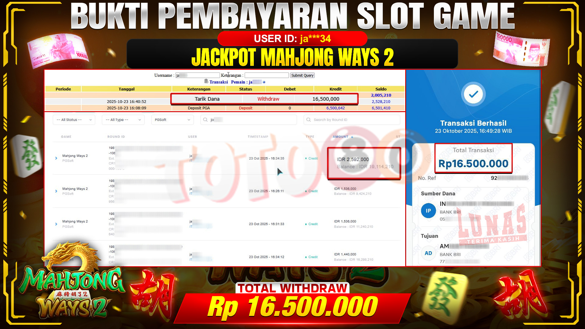 🎉 TOTO80 – JACKPOT SLOT MAHJONG WAYS 2 RP.16.500.000,- TELAH DIBAYARKAN! 🎉