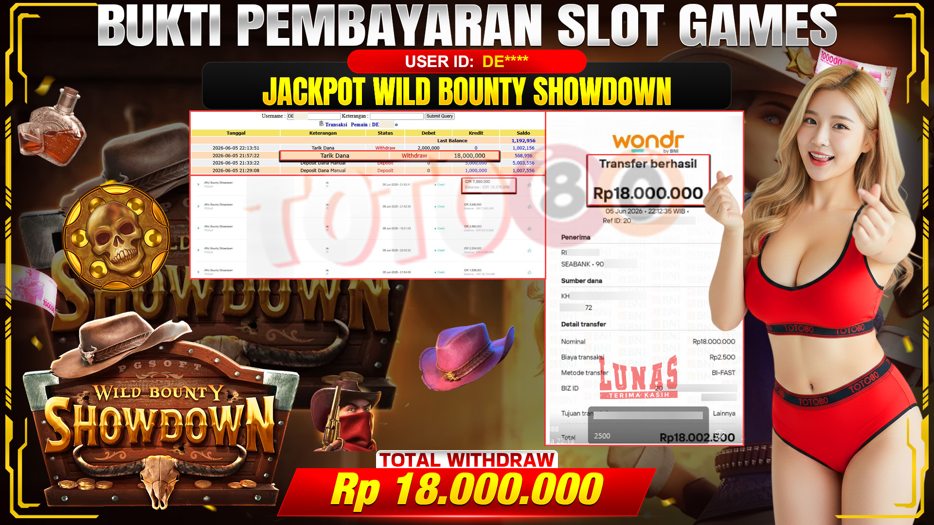 💰🎉  TOTO80 – JACKPOT SLOT WILD BOUNTY SHOWDOWN RP. 18,000,000- TELAH DIBAYARKAN! 💰🎉 