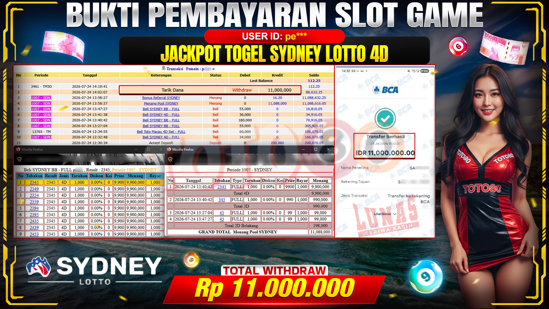 💰🎉 TOTO80 – JACKPOT TOGEL SYDNEY LOTTO RP. 11,000,000,- TELAH DIBAYARKAN! 💰🎉