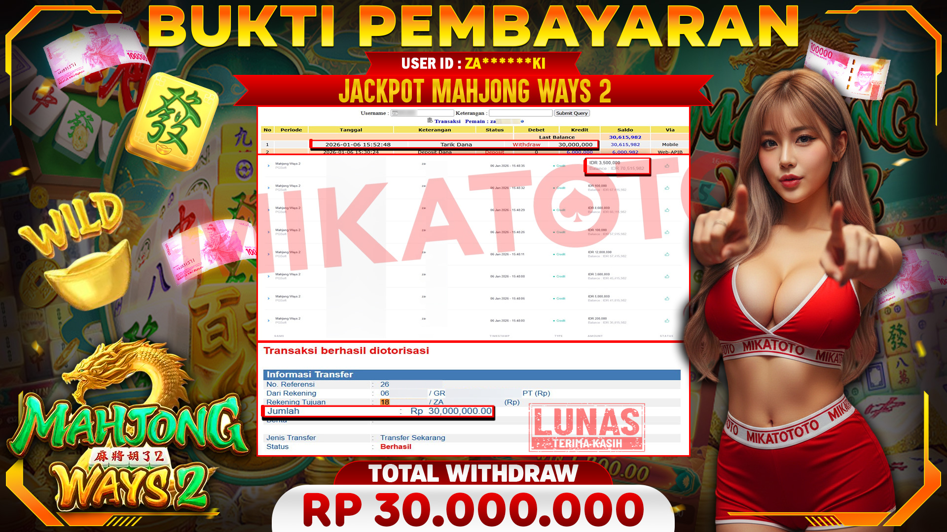 🏆 SELAMAT KEPADA PEMENANG JACKPOT DI Mahjong Ways 2 - PGSoft 30,000,000 🏆
