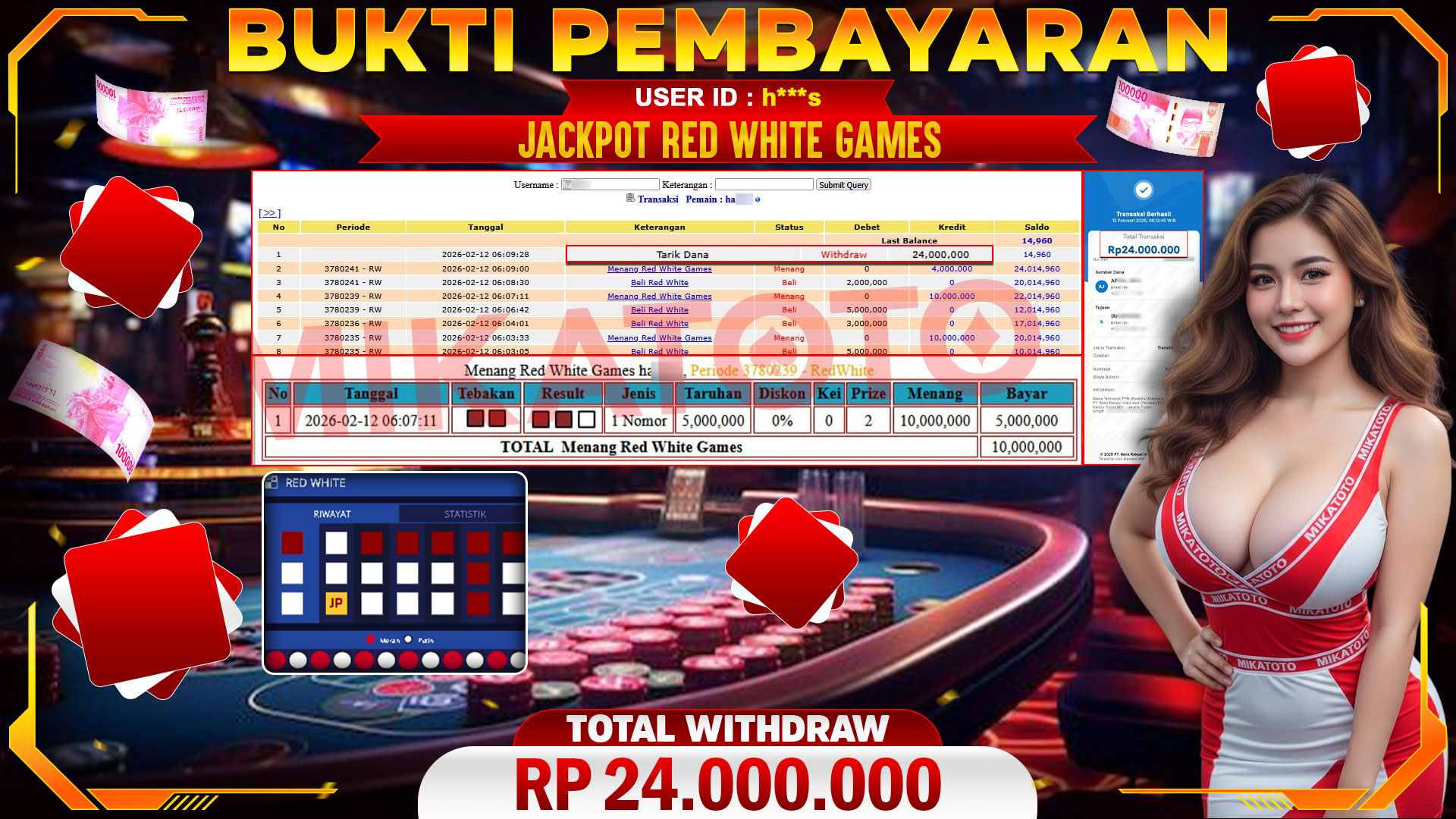 🏆 SELAMAT KEPADA PEMENANG JACKPOT DI Red White Games - Live Game 24,000,000🏆