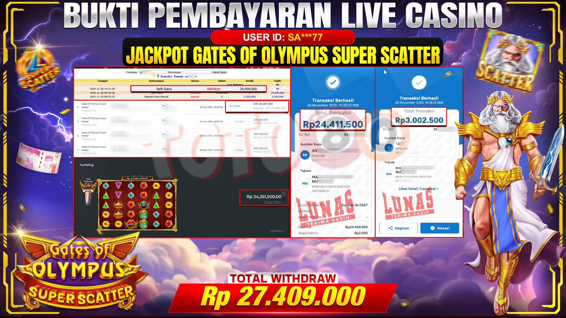 🎉 TOTO80 – JACKPOT SLOT GATES OF OLYMPUS SUPER SCATTER RP.27,409,000,- TELAH DIBAYARKAN! 🎉
