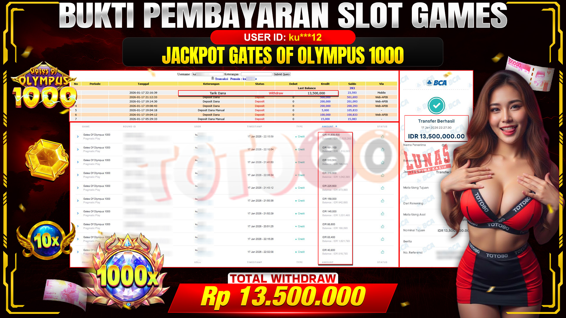 🎉 TOTO80 – JACKPOT SLOT GATES OF OLYMPUS 1000 RP. 13,500,000,- TELAH DIBAYARKAN! 🎉