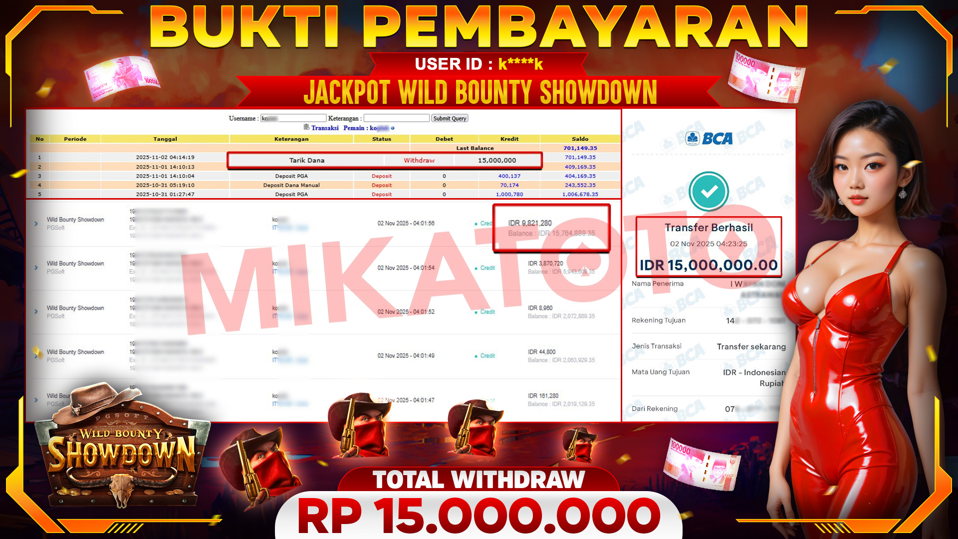 🏆 SELAMAT KEPADA PEMENANG JACKPOT DI Wild Bounty Showdown - PGSoft 15,000,000🏆