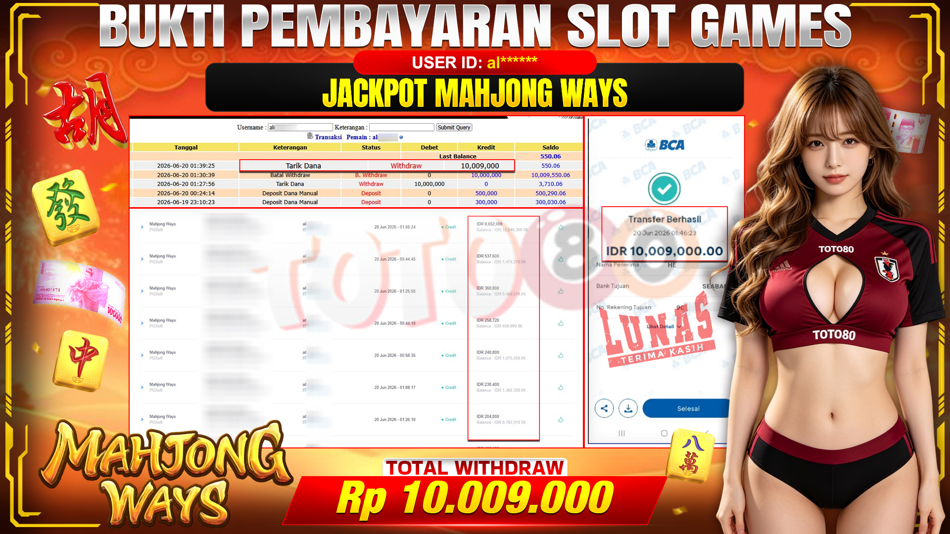 💰🎉 TOTO80 – JACKPOT SLOT MAHJONG  WAYS  RP. 10.009,000,-  TELAH DIBAYARKAN!💰🎉