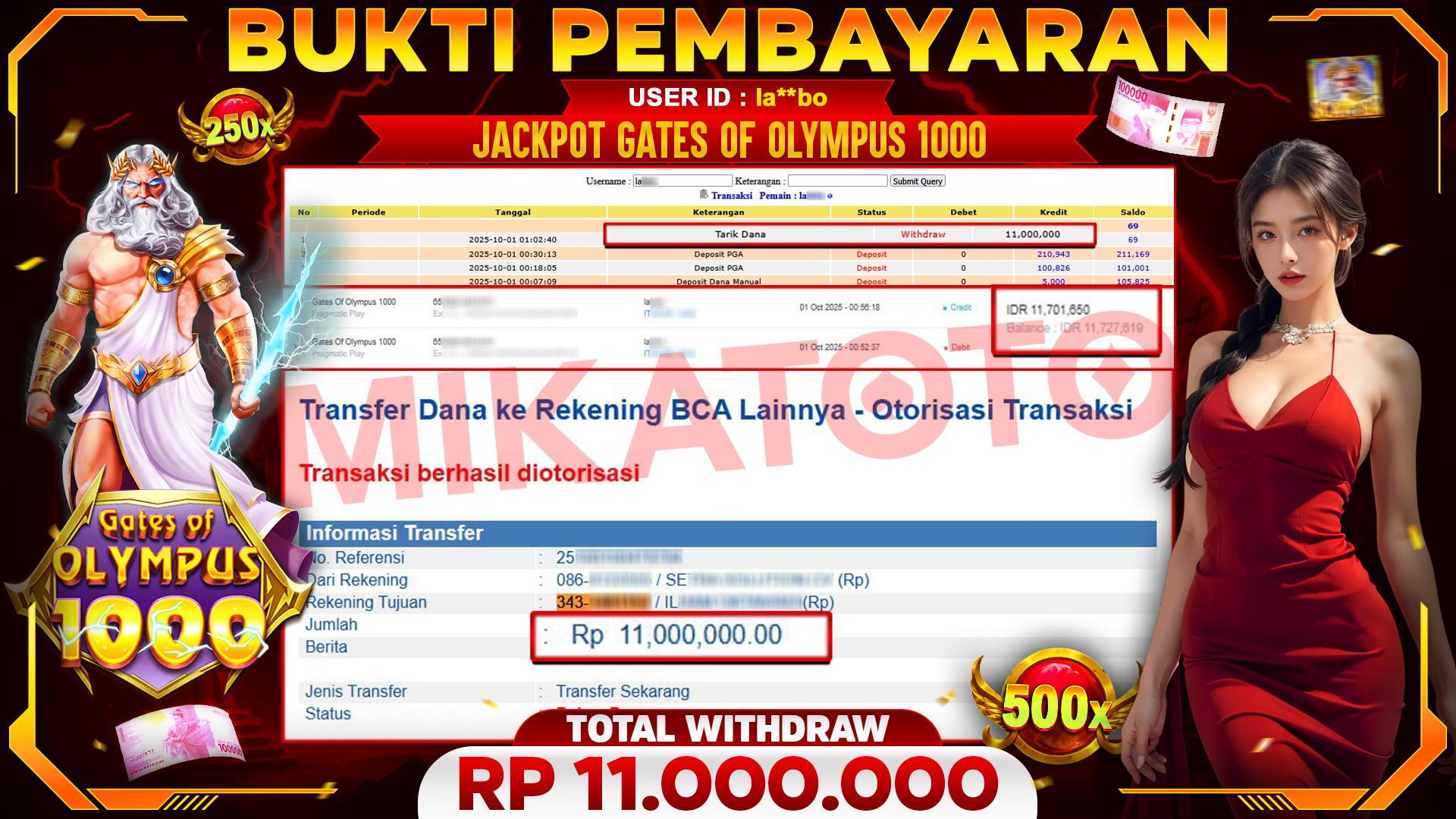 🏆 SELAMAT KEPADA PEMENANG JACKPOT DI Gates Of Olympus 1000 - Pragmatic Play 11,000,000🏆
