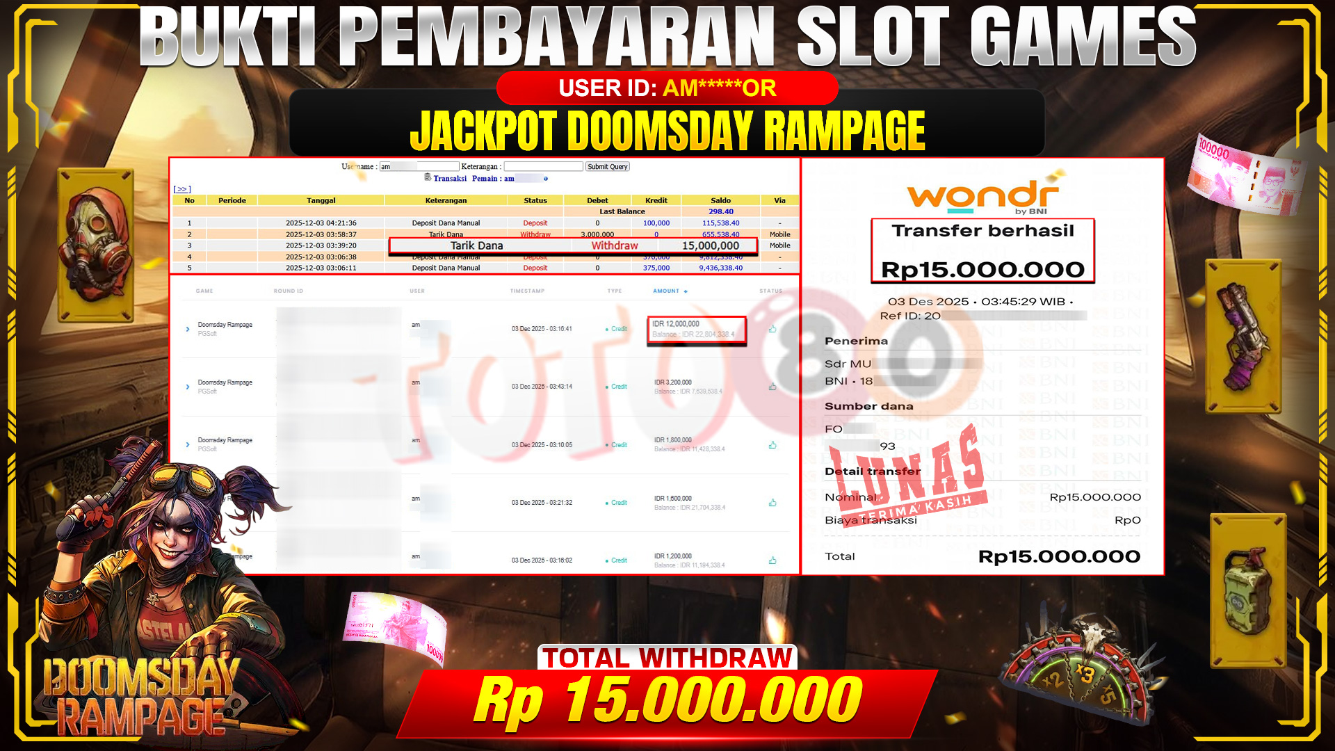 🎉 TOTO80 – JACKPOT SLOT DOOMSDAY RAMPAGE RP. 15,000,000,- TELAH DIBAYARKAN! 🎉