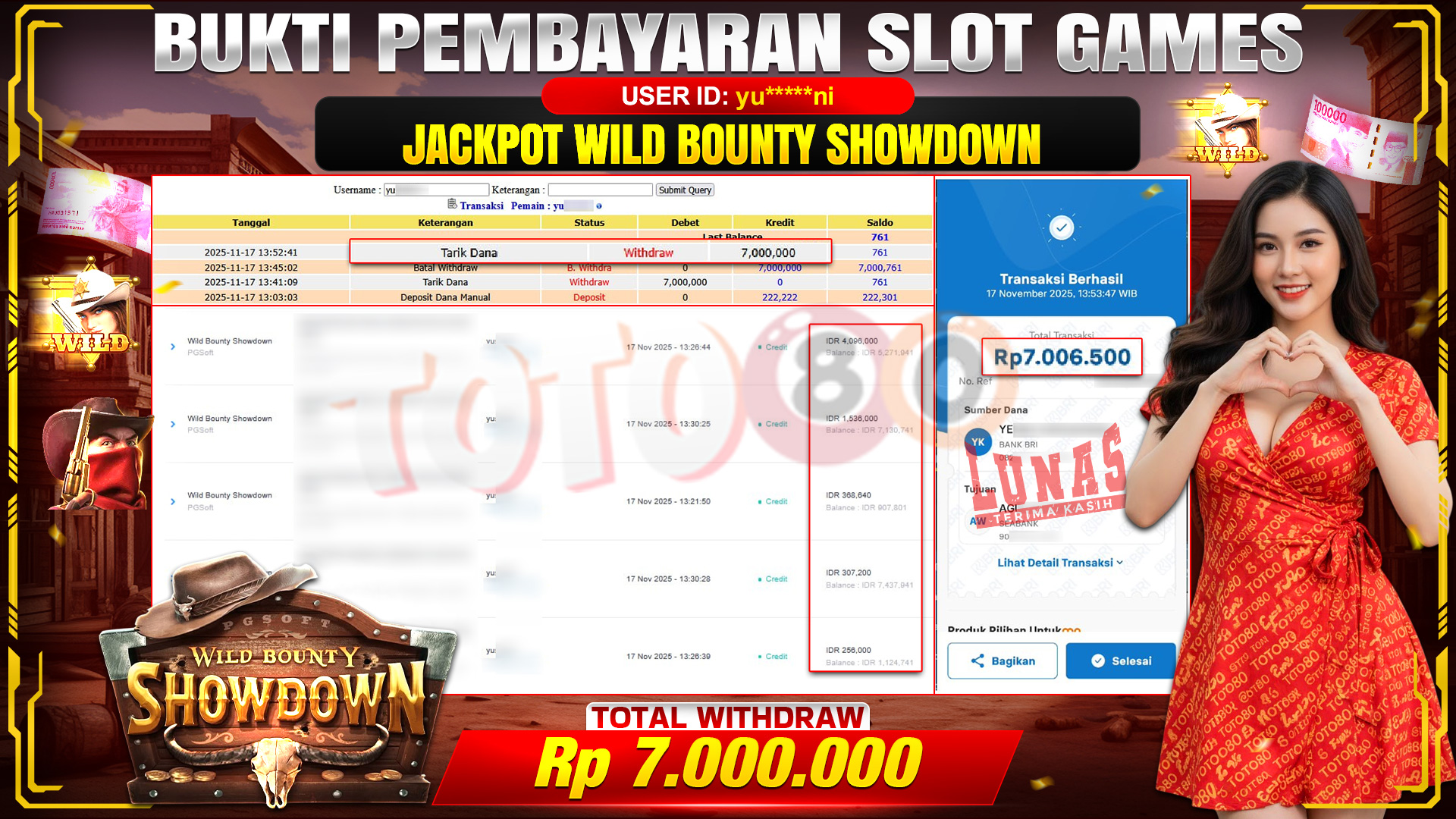 🎉 TOTO80 – JACKPOT SLOT WLD BOUNTY SHOWDOWN  RP.7,000,000,- TELAH DIBAYARKAN! 🎉