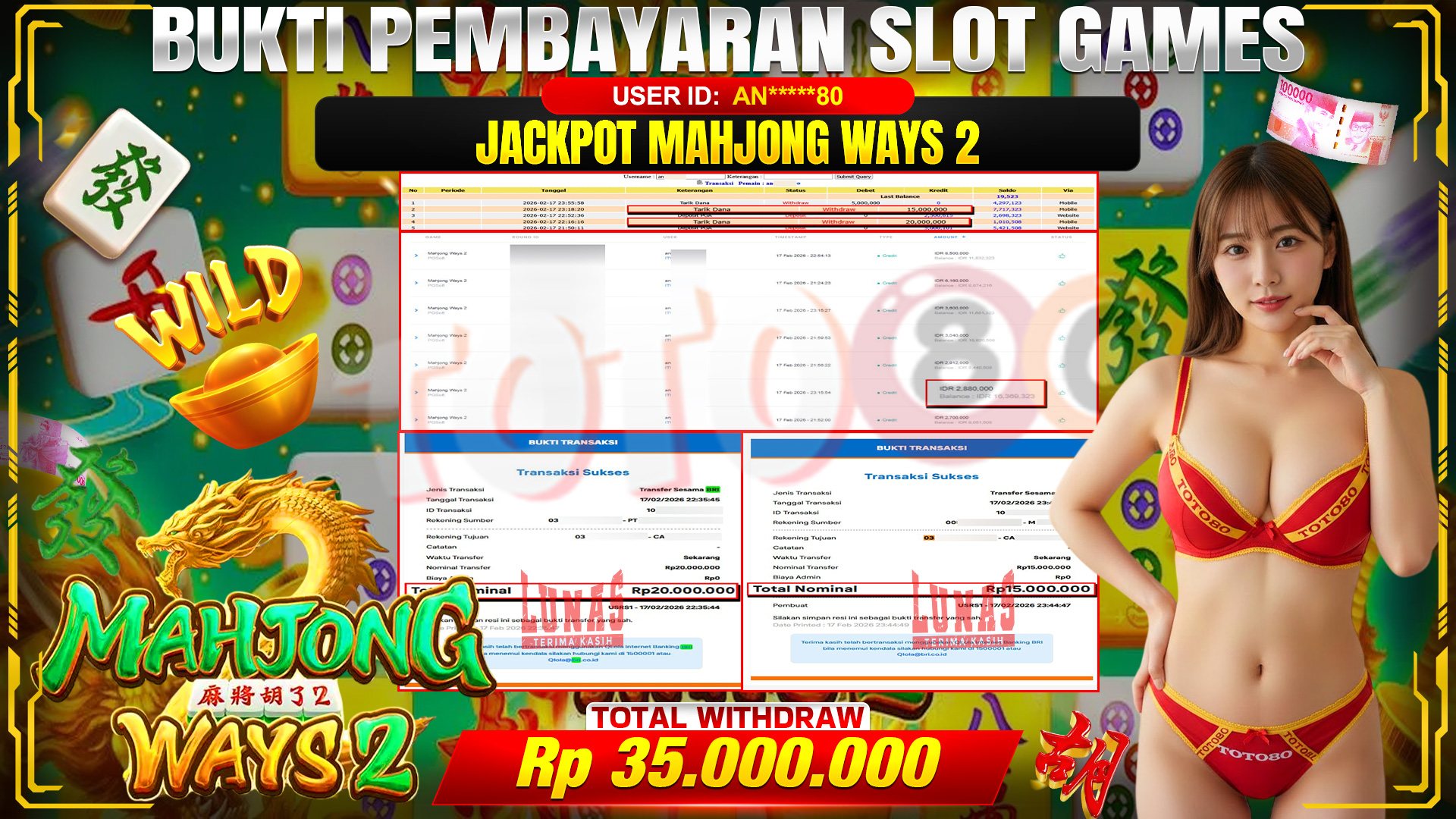🎉 TOTO80 – JACKPOT SLOT MAHJONG WAYS 2 RP. 35,000,000,- TELAH DIBAYARKAN! 🎉