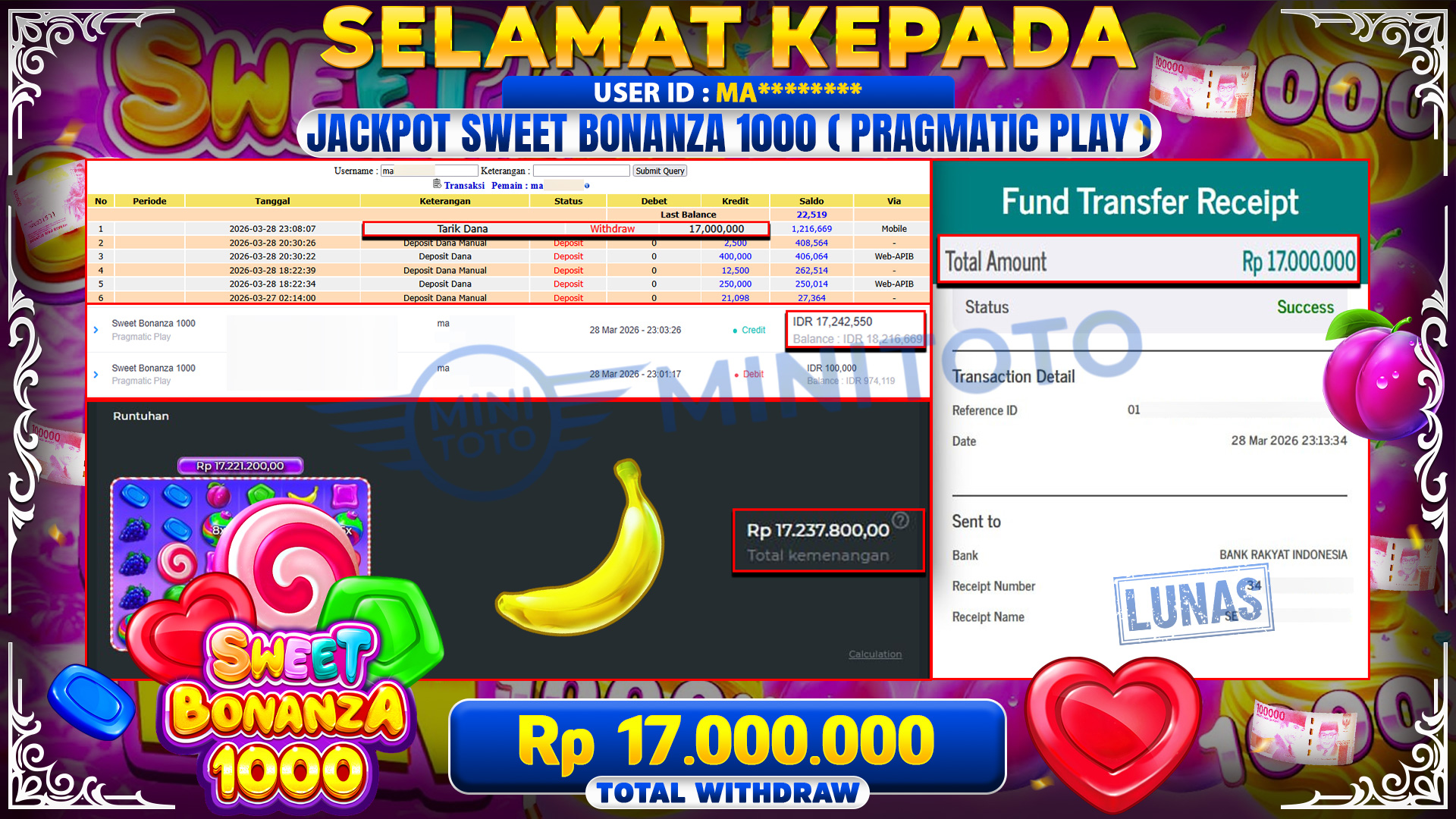 BUKTI JACPOT Sweet Bonanza 1000 - Pragmatic Play