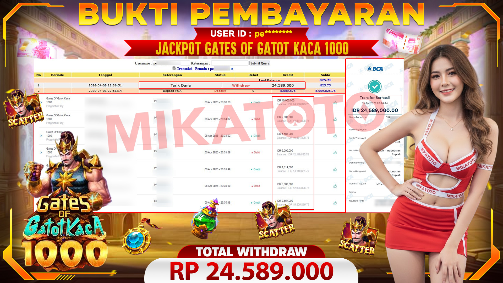 🏆 SELAMAT KEPADA PEMENANG JACKPOT DI Gates Of Gatot Kaca 1000 - Pragmatic Play 24,589,000🏆