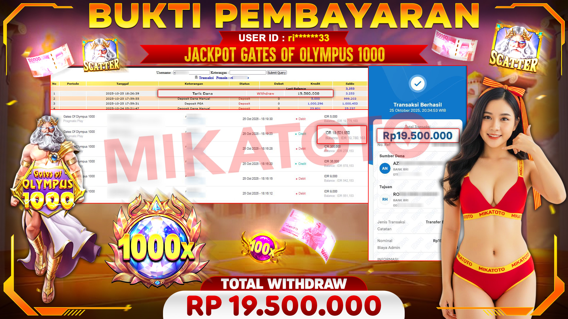 🏆 SELAMAT KEPADA PEMENANG JACKPOT DI Gates Of Olympus 1000 - PGSof 19,500,000🏆