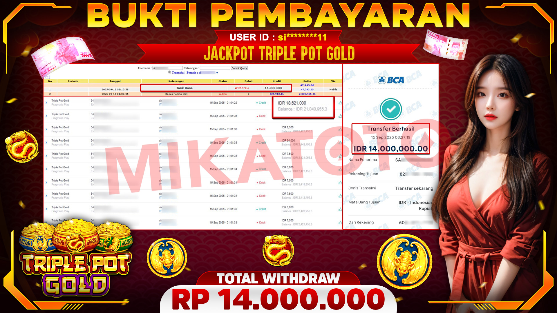 🏆 SELAMAT KEPADA PEMENANG JACKPOT DI Triple Pot Gold- Pragmatic Play 14,000,000🏆