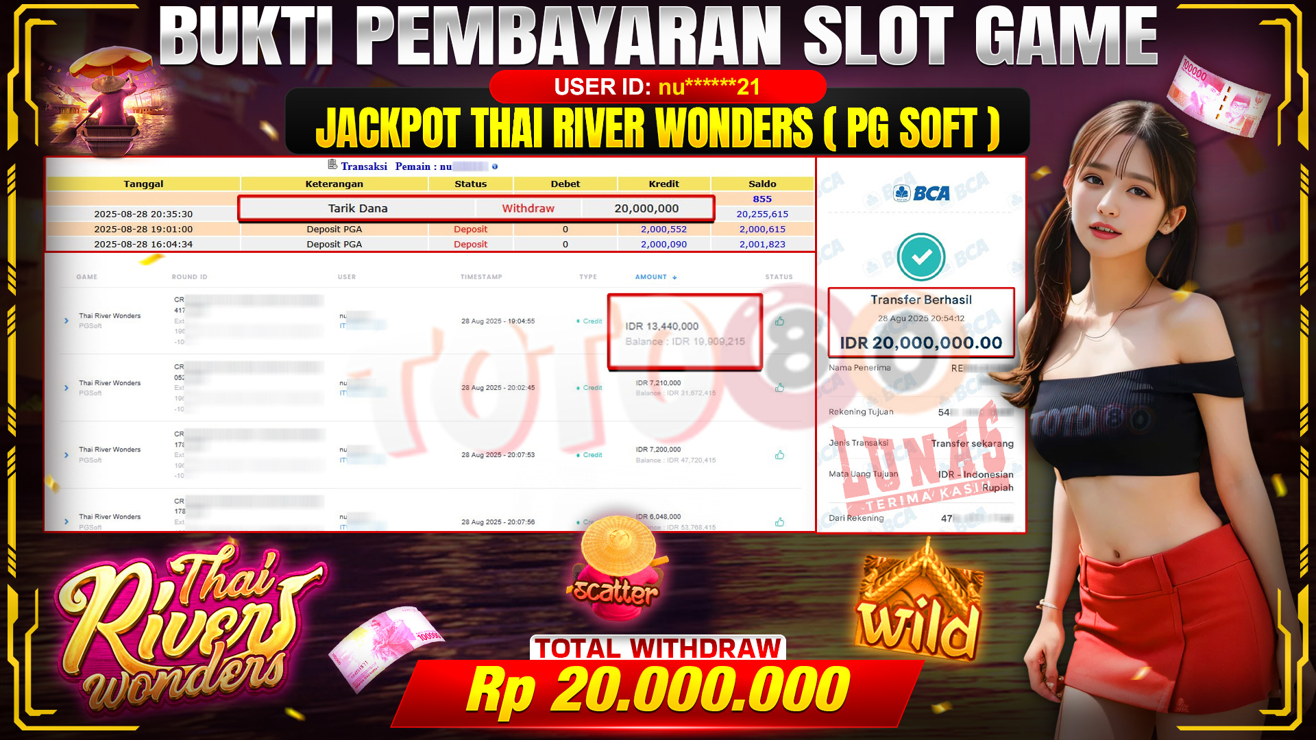 🎉 TOTO80 – JACKPOT THAI RIVER WONDERS (PG SHOFT) =RP.20,000,000,- TELAH DIBAYARKAN! 🎉