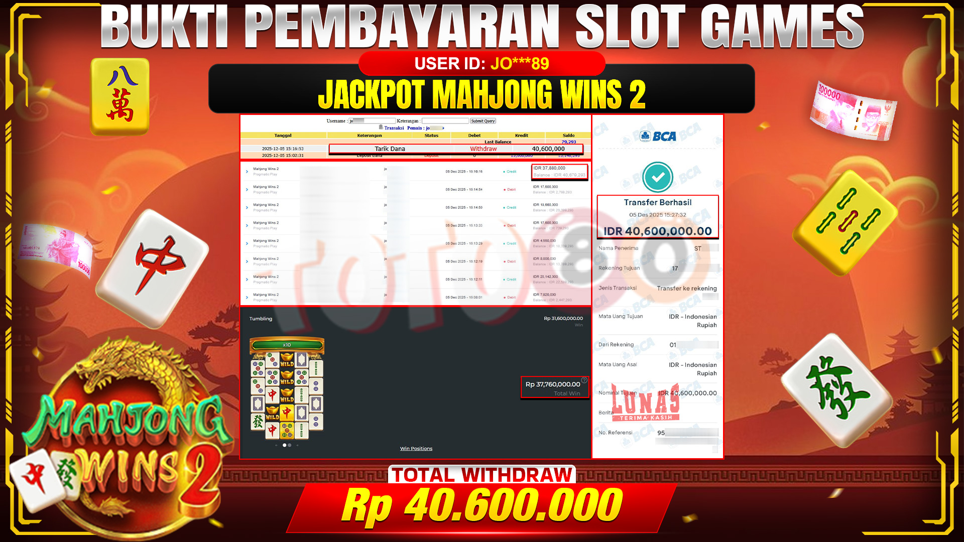 🎉 TOTO80 – JACKPOT SLOT MAHJONG WINS 2 RP. 40,600,000,- TELAH DIBAYARKAN! 🎉