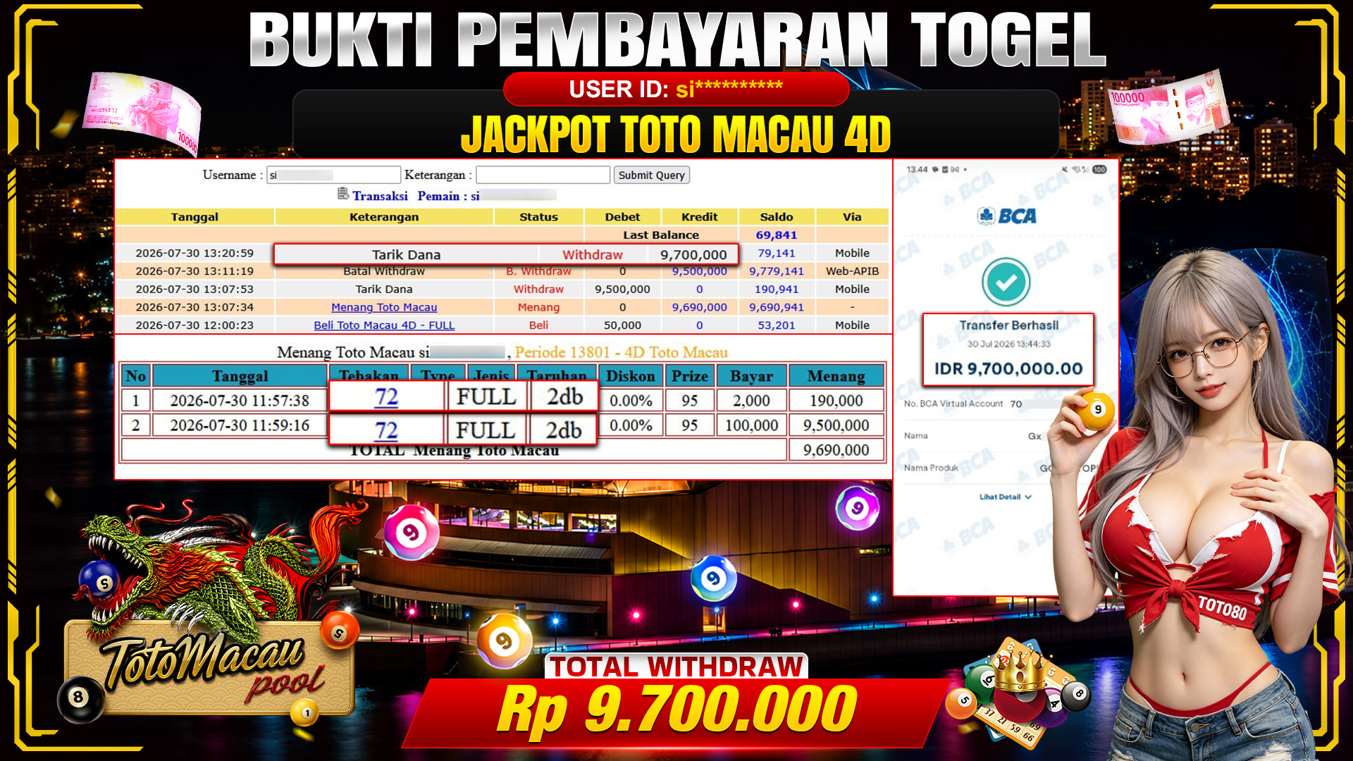 💰🎉 TOTO80 – JACKPOT TOGEL TOTO MACAU 4D RP. 9,700,000,- TELAH DIBAYARKAN!💰🎉
