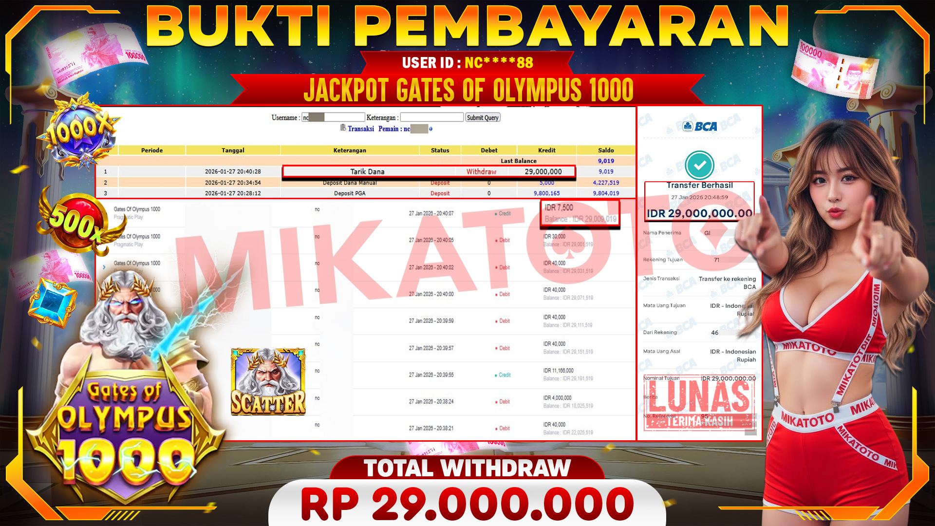 🏆 SELAMAT KEPADA PEMENANG JACKPOT DI Gates Of Olympus 1000 - Pragmatic Play 29,000,000🏆