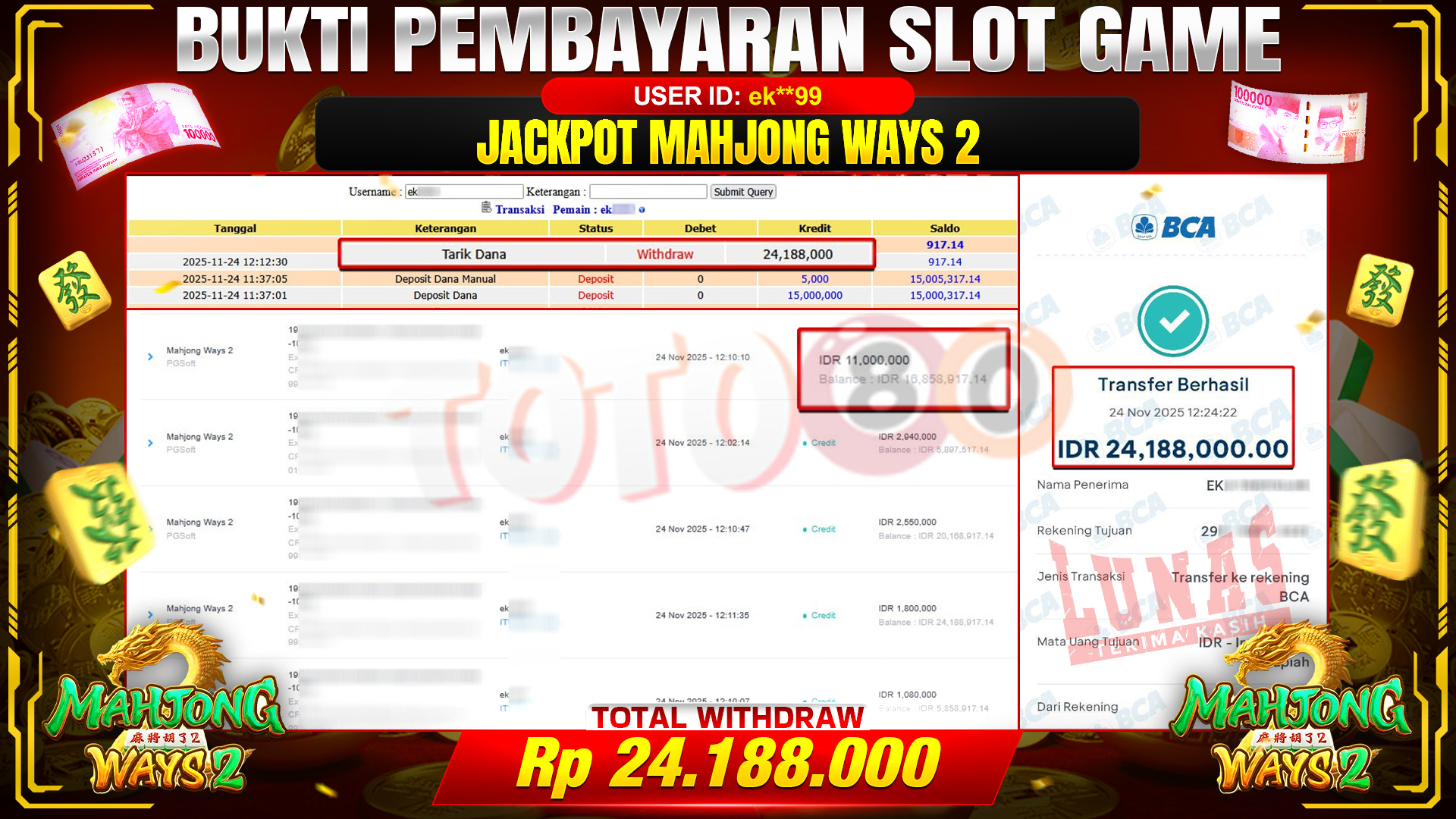 🎉 TOTO80 – JACKPOT SLOT MAHJONG WAYS RP.24,188,000,- TELAH DIBAYARKAN! 🎉
