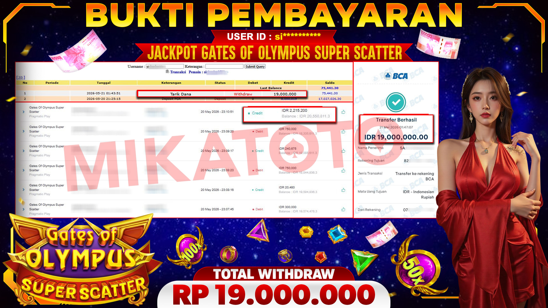 🏆 SELAMAT KEPADA PEMENANG JACKPOT DI Gates Of Olympus Super Scatter - Pragmatic Play 19,000,000🏆