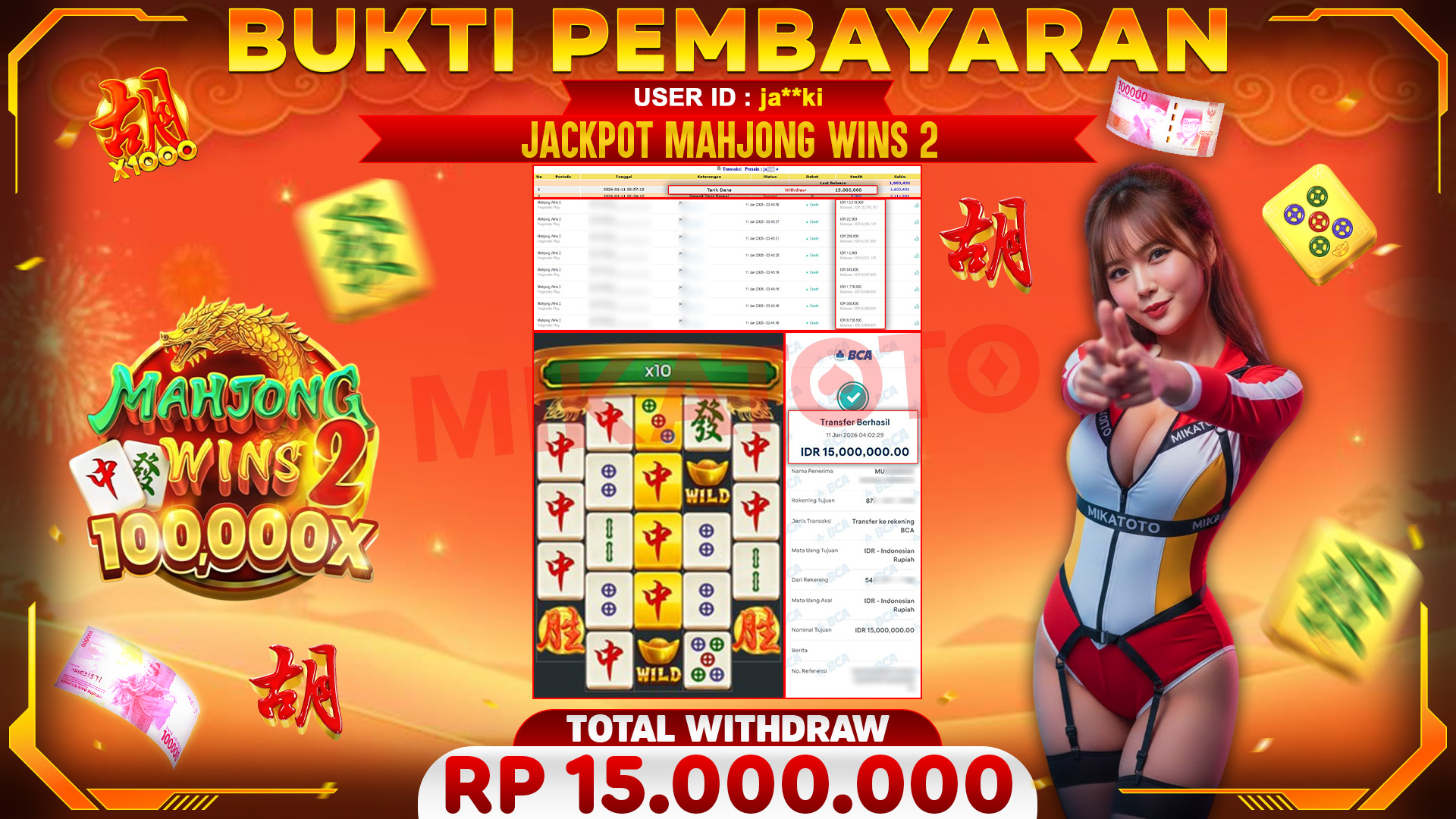 🏆 SELAMAT KEPADA PEMENANG JACKPOT DI Mahjong Wins 2 - Pragmatic Play 15,000,000🏆