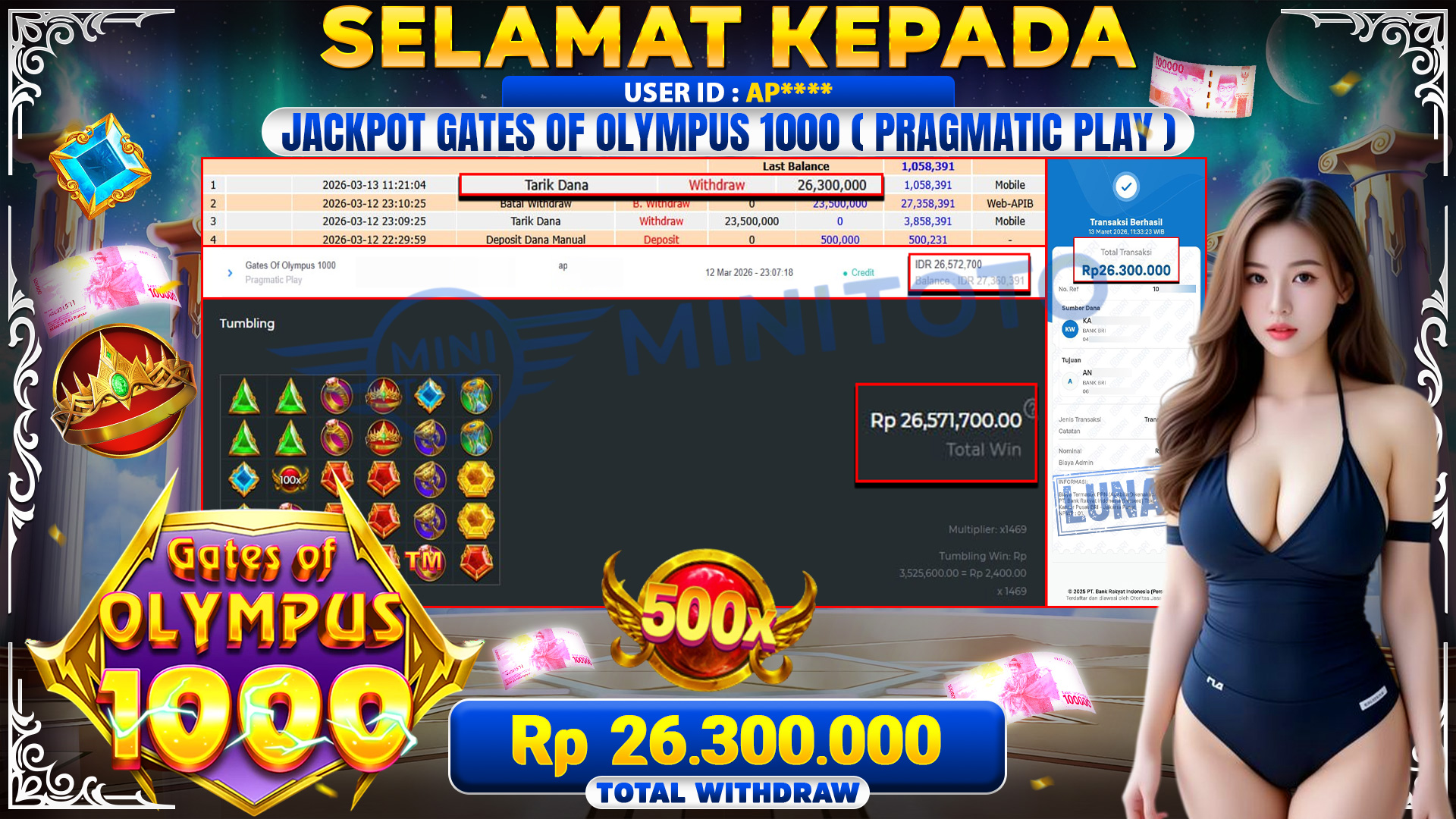 BUKTI JACPOT Gates Of Olympus 1000 Pragmatic Play