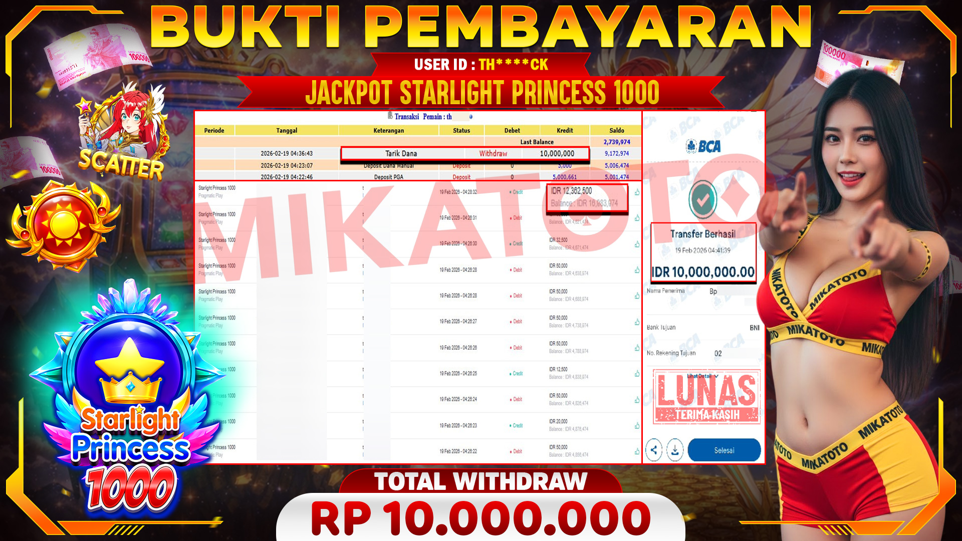 🏆 SELAMAT KEPADA PEMENANG JACKPOT DI Starlight Princess 1000 - Pragmatic Play 10,000,000🏆