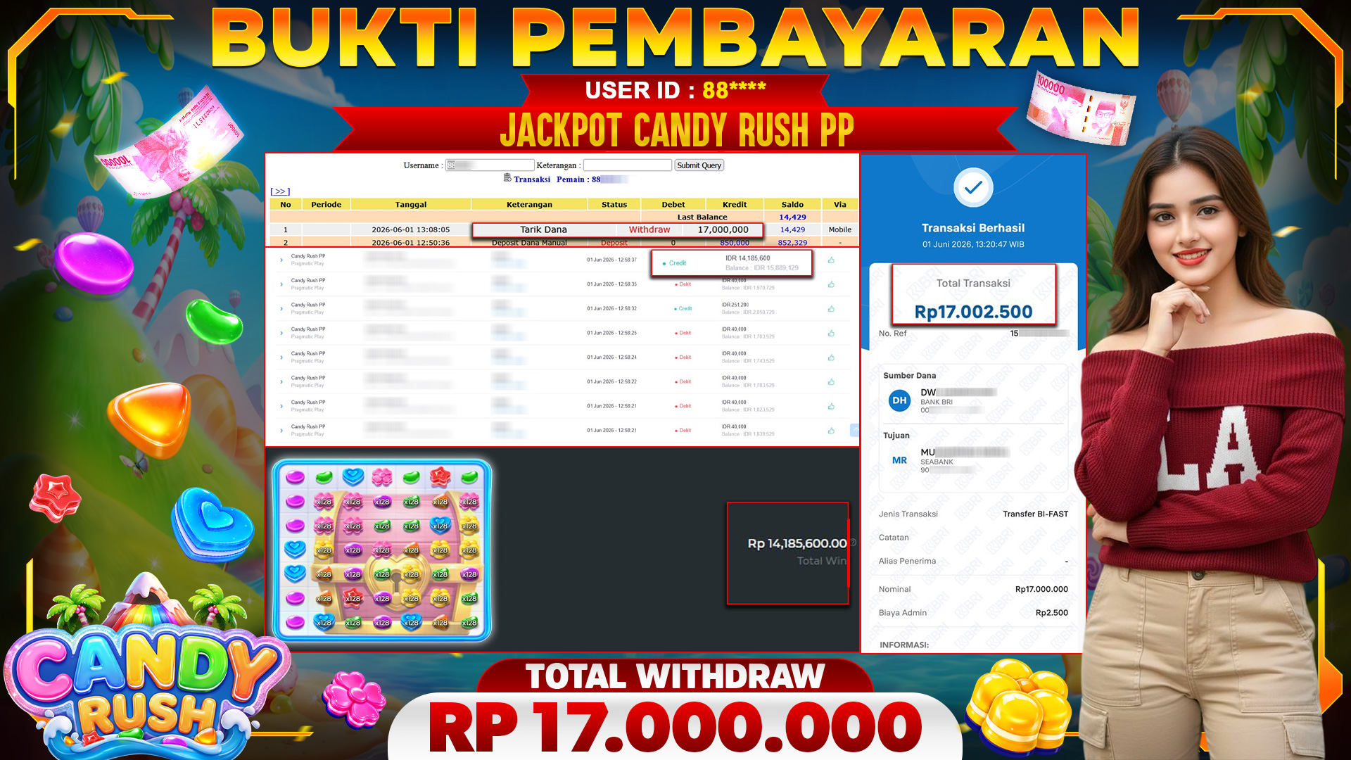 🏆 SELAMAT KEPADA PEMENANG JACKPOT DI Candy Rush PP - Pragmatic Play 17,000,000🏆