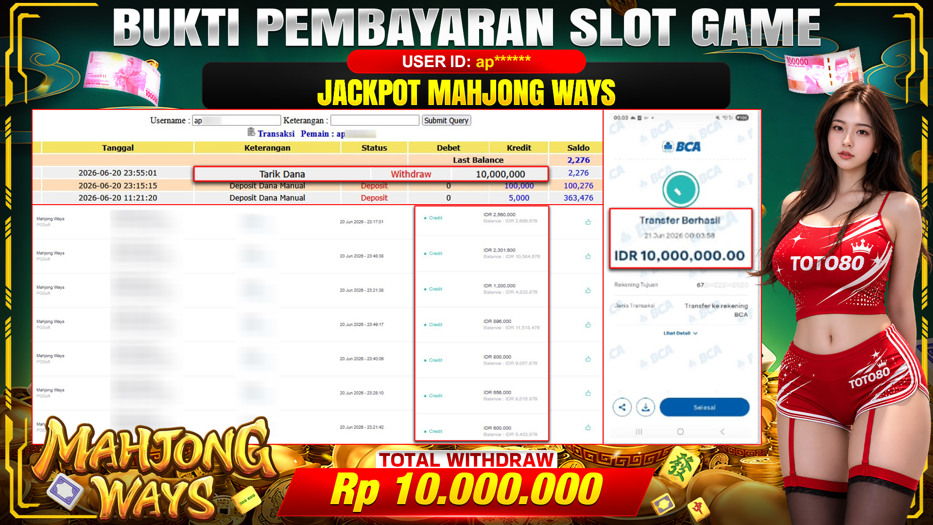 💰🎉 TOTO80 – JACKPOT SLOT MAHJONG  WAYS  RP. 10.000,000,-   TELAH DIBAYARKAN!💰🎉