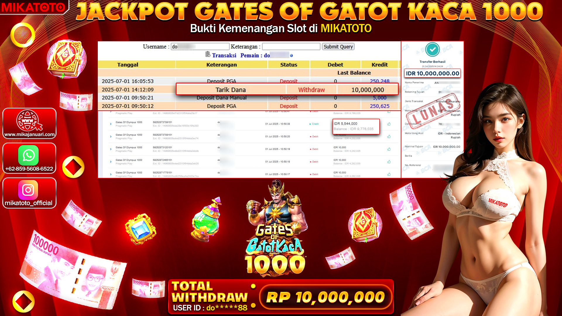 🏆 SELAMAT KEPADA PEMENANG JACKPOT DI Gates Of Gatot Kaca 1000 10,000,000🏆