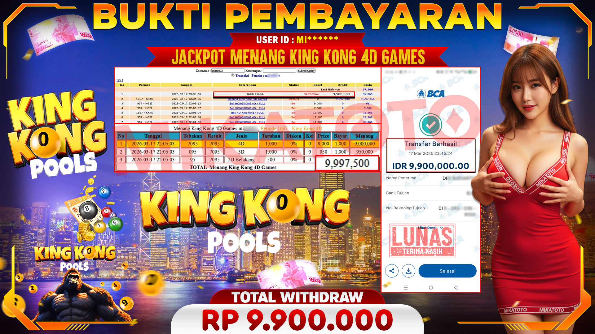 🏆 SELAMAT KEPADA PEMENANG JACKPOT DI King Kong 4D Games - togel 9,900.000🏆