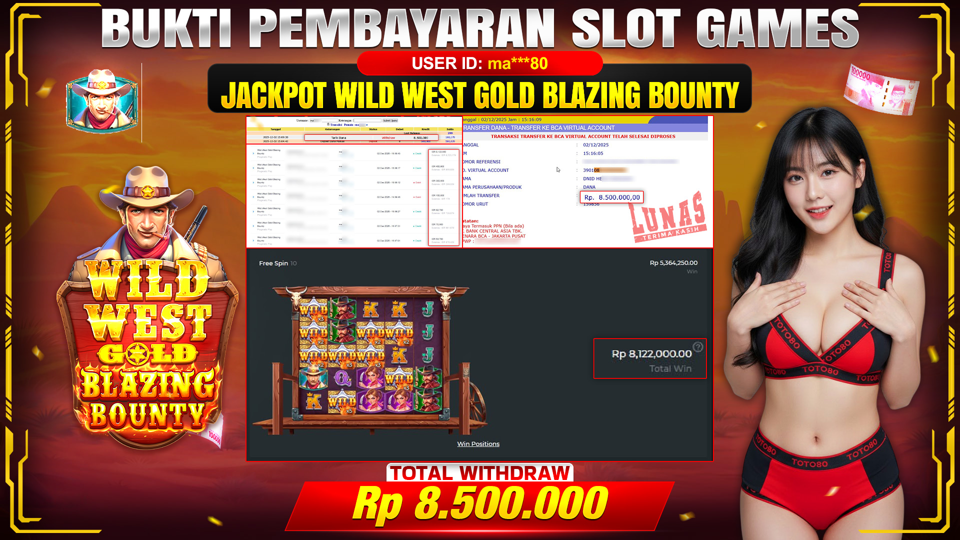 🎉 TOTO80 – JACKPOT SLOT WILD WEST GOLD BLAZING BOUNTY RP. 8,500,000,- TELAH DIBAYARKAN! 🎉