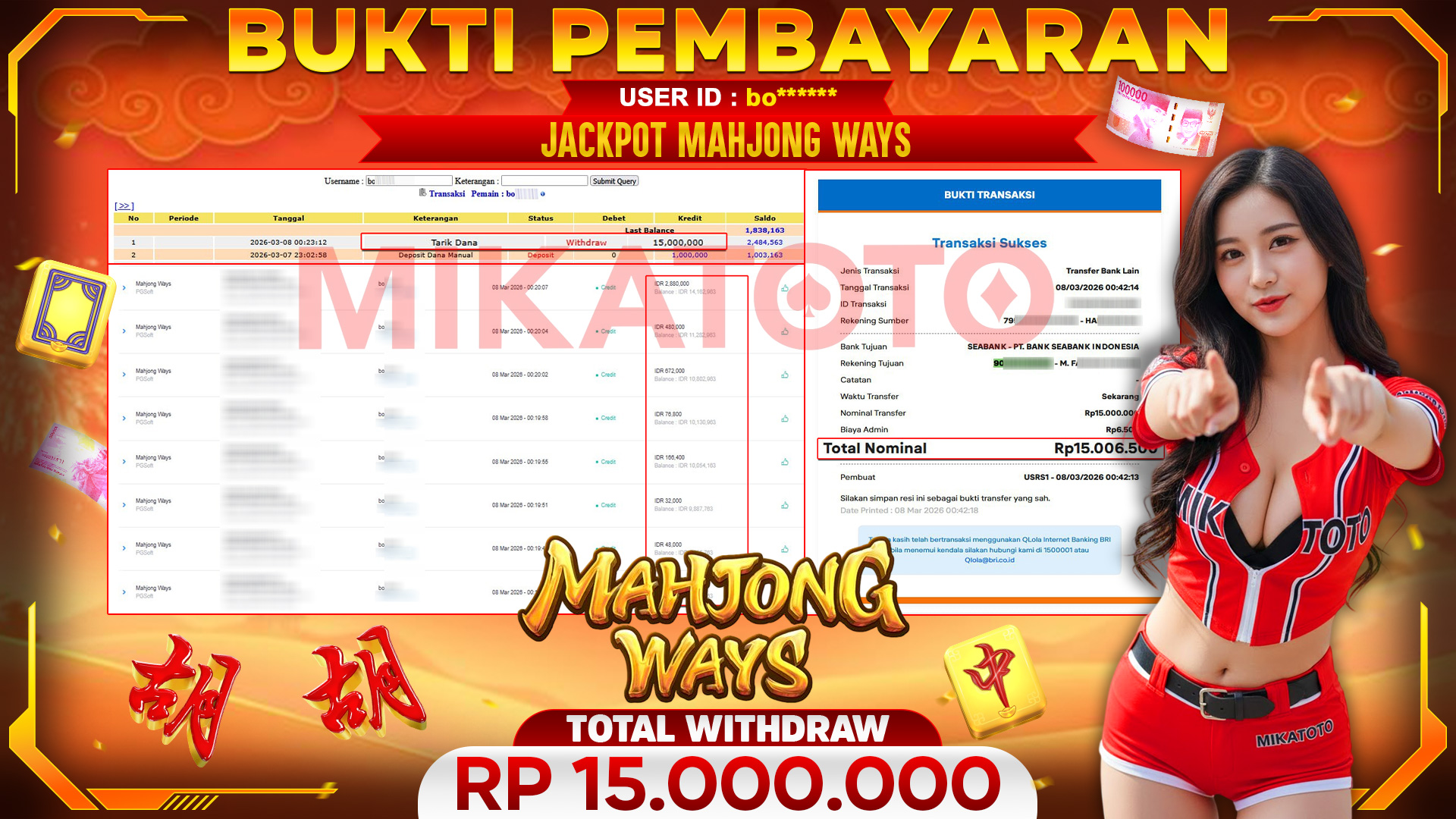 🏆 SELAMAT KEPADA PEMENANG JACKPOT DI Mahjong Ways - PGSoft 15,000.000🏆